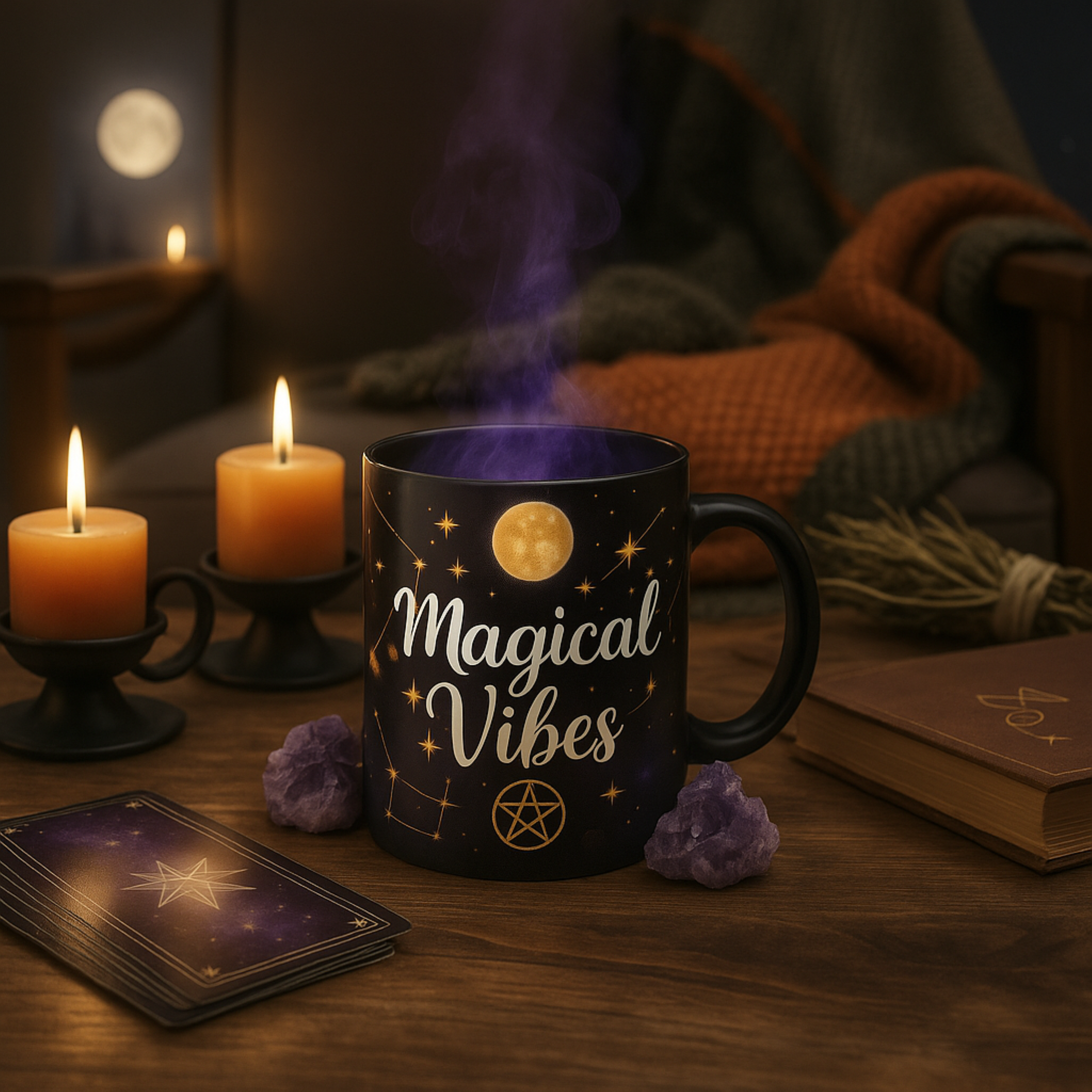Magical Vibes Color-Morphing Mug — 11oz Moon & Pentagram Heat-Sensitive Coffee Cup Magical Vibes Color-Morphing Mug — 11oz Moon & Pentagram Heat-Sensitive Coffee Cup