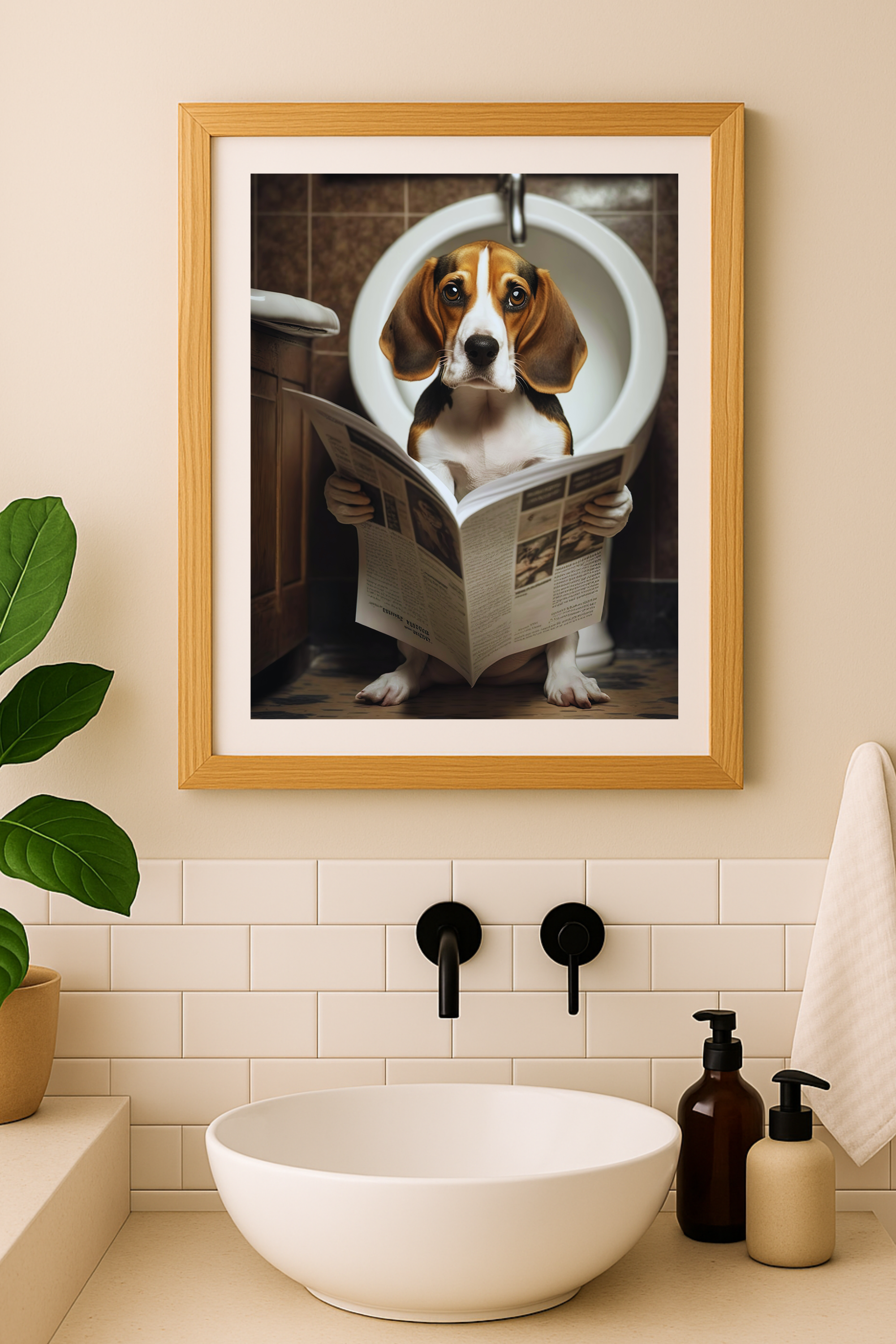 Dog Reading Newspaper Poster — Funny Beagle Bathroom Art (Matte Vertical) product thumbnail image