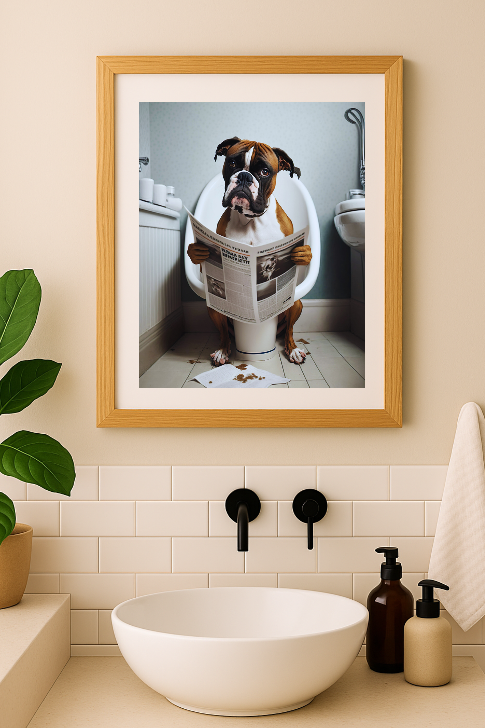 Dog on Toilet Poster — Funny Boxer Bathroom Art Matte Vertical Print Dog on Toilet Poster — Funny Boxer Bathroom Art Matte Vertical Print