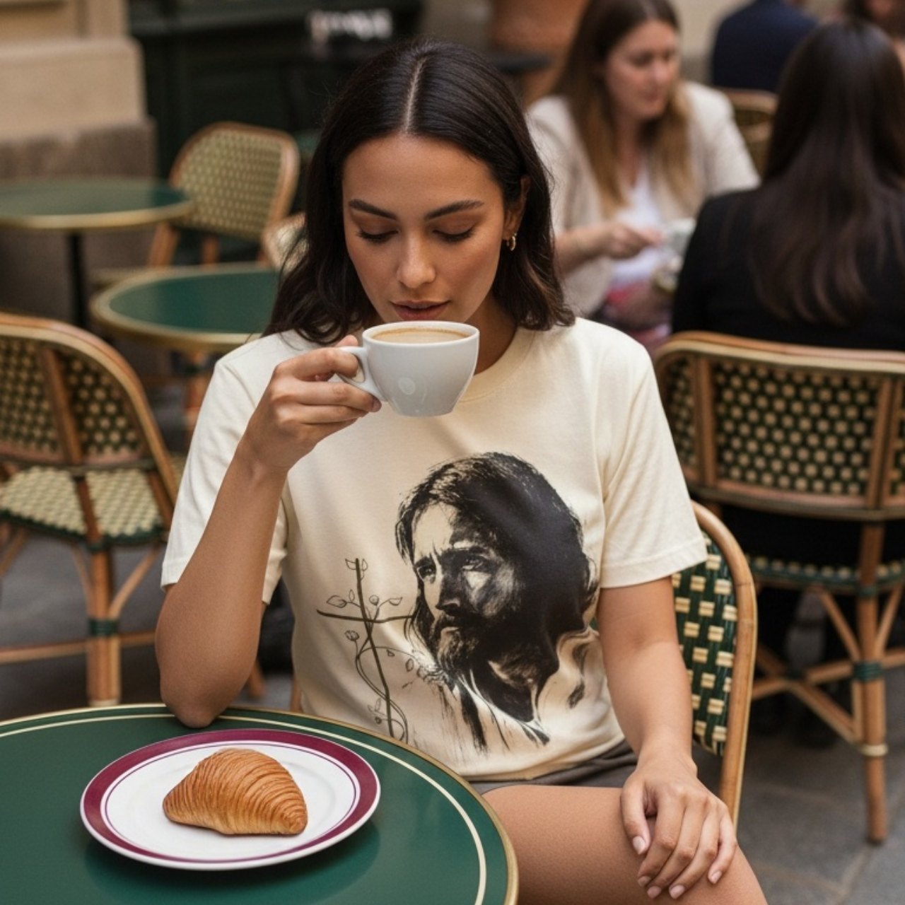 Jesus Portrait T-Shirt – Watercolor Cross Christian Tee, Faith Sketch Shirt for Men &amp; Women product thumbnail image