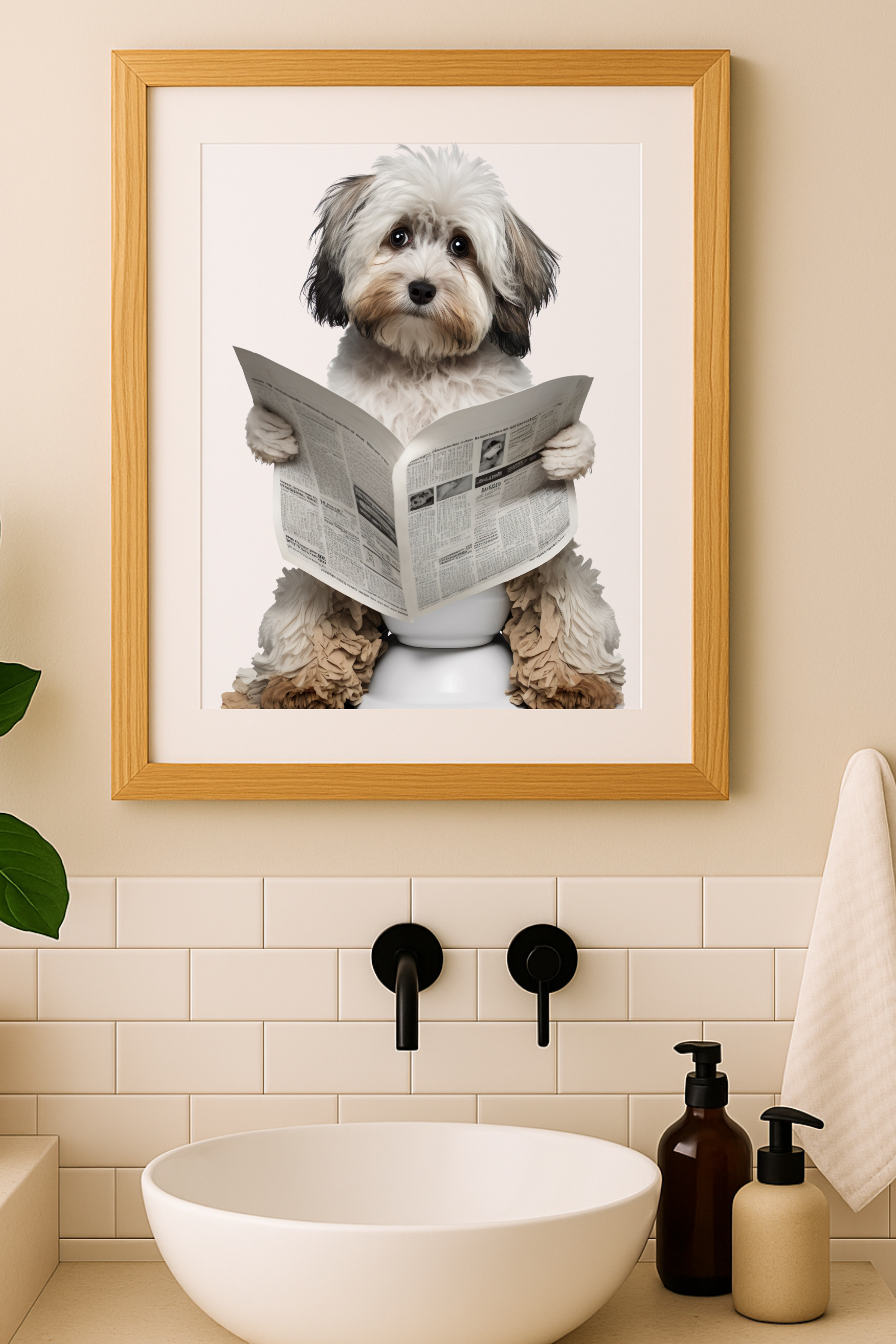 Poster — Adorable Puppy Reading Newspaper Matte Vertical Wall Art Poster — Adorable Puppy Reading Newspaper Matte Vertical Wall Art
