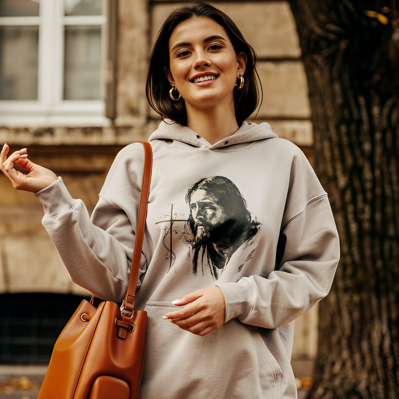 Jesus Portrait Christian Hoodie – Faith-Inspired Watercolor Cross Pullover Sweatshirt