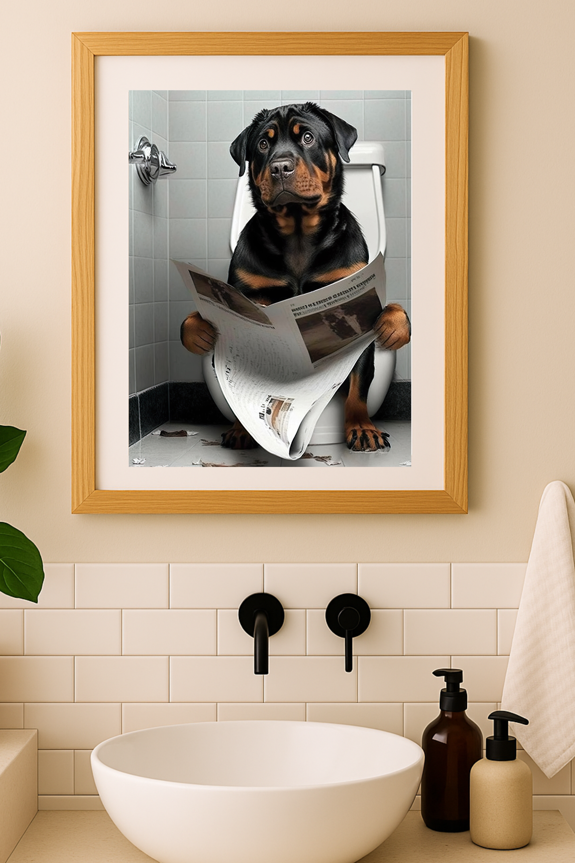 Rottweiler on Toilet Matte Vertical Poster — Funny Dog Bathroom Wall Art product thumbnail image Rottweiler on Toilet Matte Vertical Poster — Funny Dog Bathroom Wall Art product thumbnail image