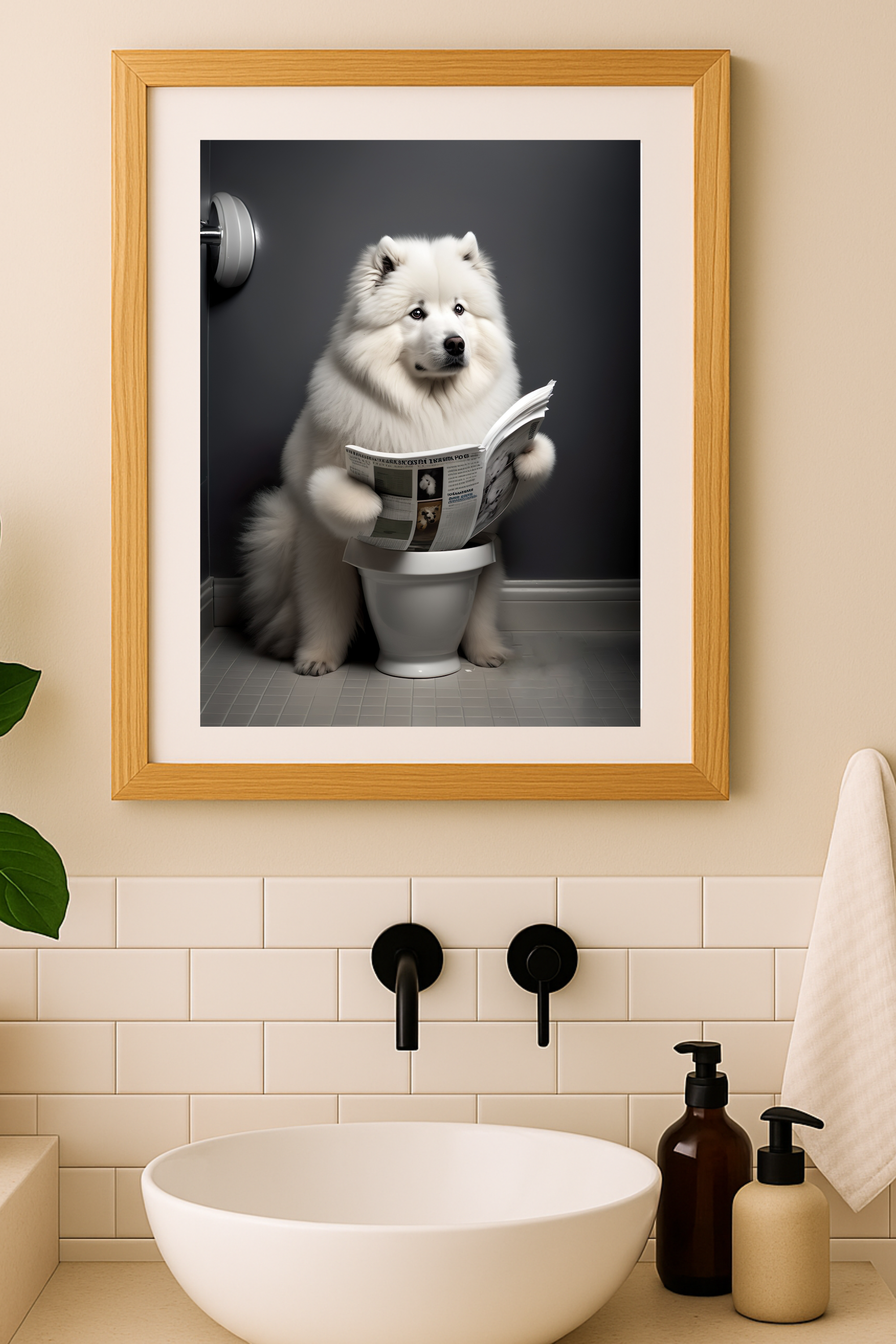 Samoyed Reading Newspaper Poster — Funny Dog Bathroom Wall Art (Matte Vertical Poster) product thumbnail image Samoyed Reading Newspaper Poster — Funny Dog Bathroom Wall Art (Matte Vertical Poster) product thumbnail image