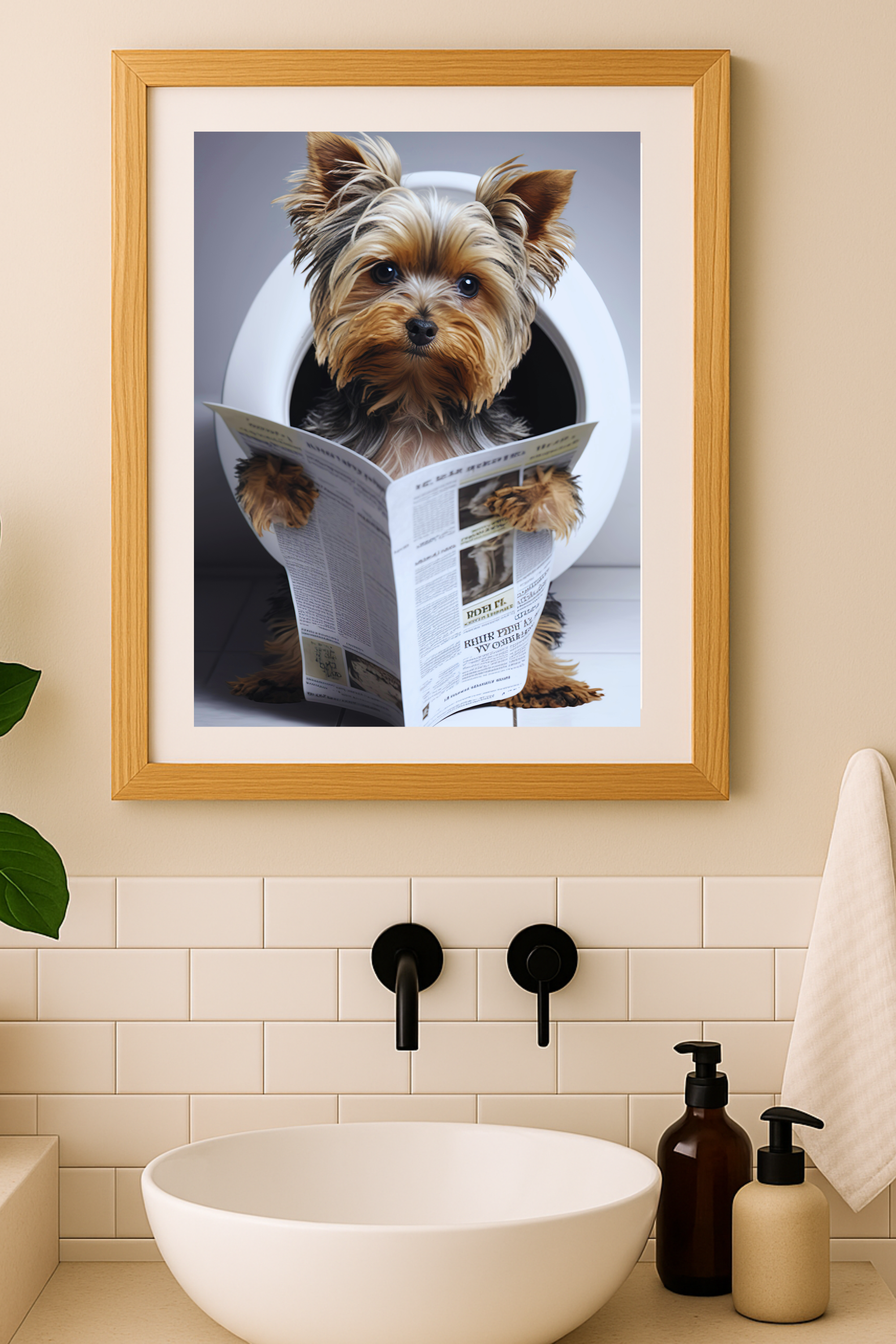 Yorkie Reading Newspaper Matte Poster — Cute Dog Wall Art product thumbnail image