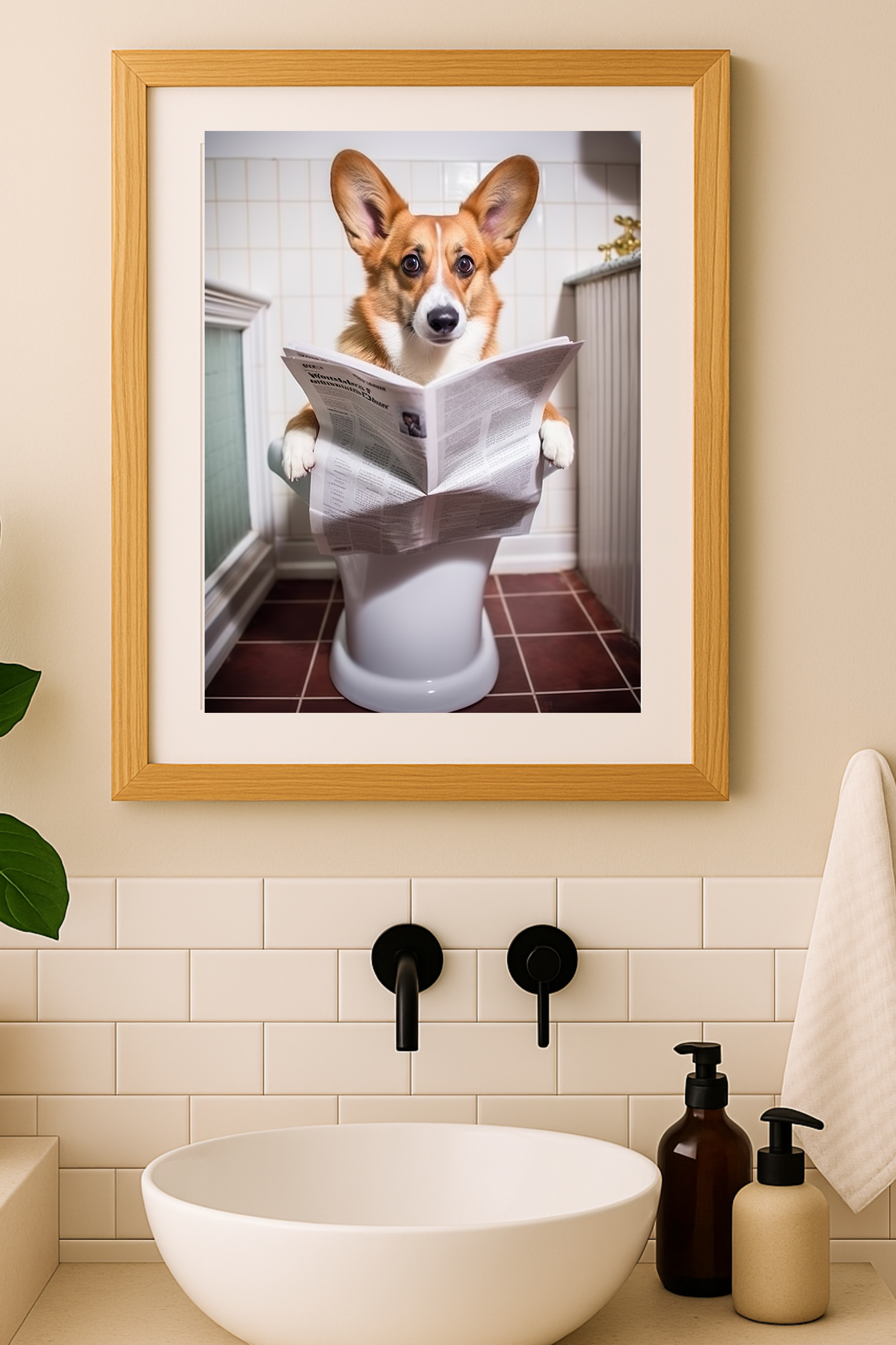 Corgi Reading Newspaper Poster — Funny Bathroom Wall Art, Matte Vertical Print product thumbnail image Corgi Reading Newspaper Poster — Funny Bathroom Wall Art, Matte Vertical Print product thumbnail image
