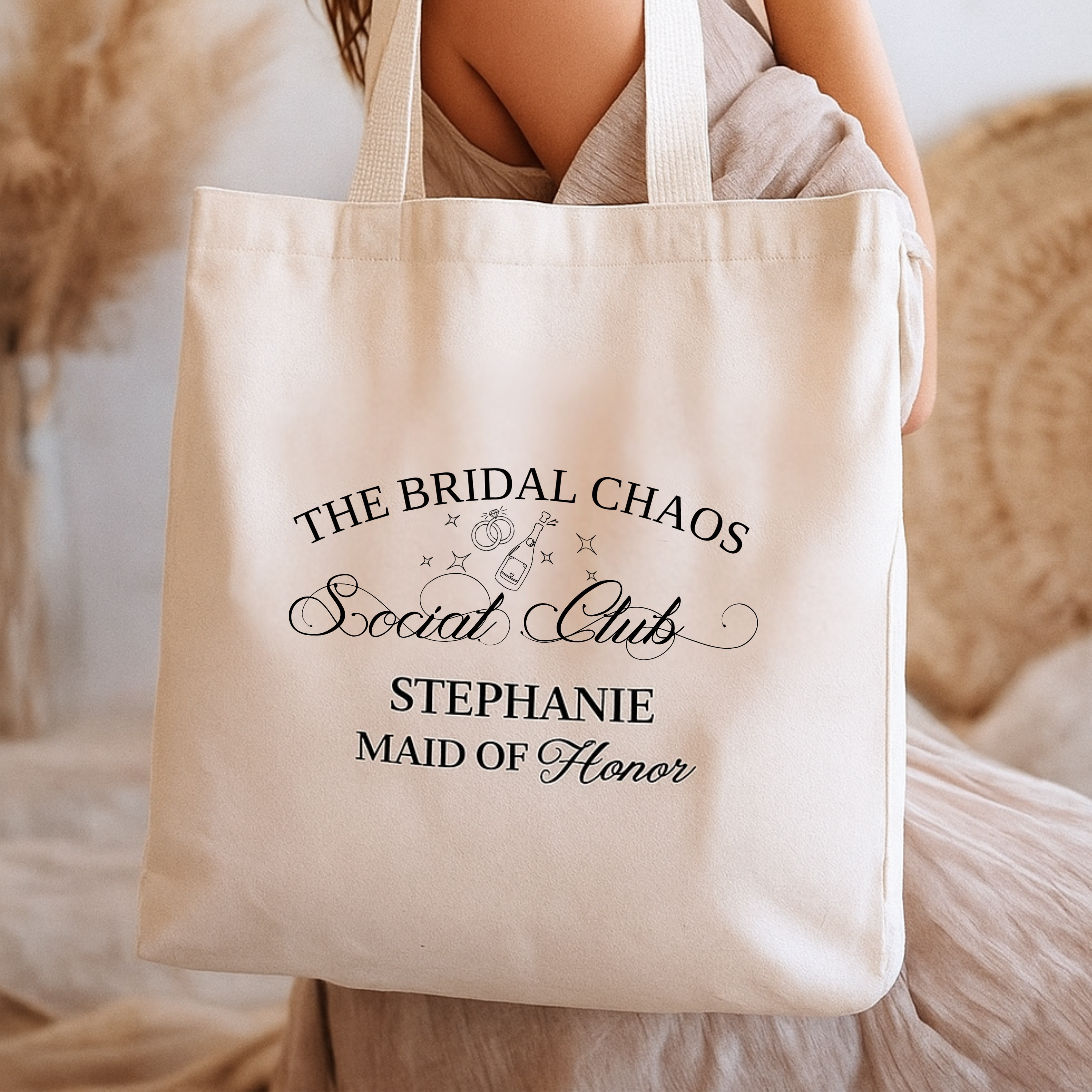 Bridal Chaos Social Club Tote Bag — Personalized Bachelorette Bridal Party Canvas Tote, Personalized Boho Bridal Party & Bachelorette Gift Bridal Chaos Social Club Tote Bag — Personalized Bachelorette Bridal Party Canvas Tote, Personalized Boho Bridal Party & Bachelorette Gift