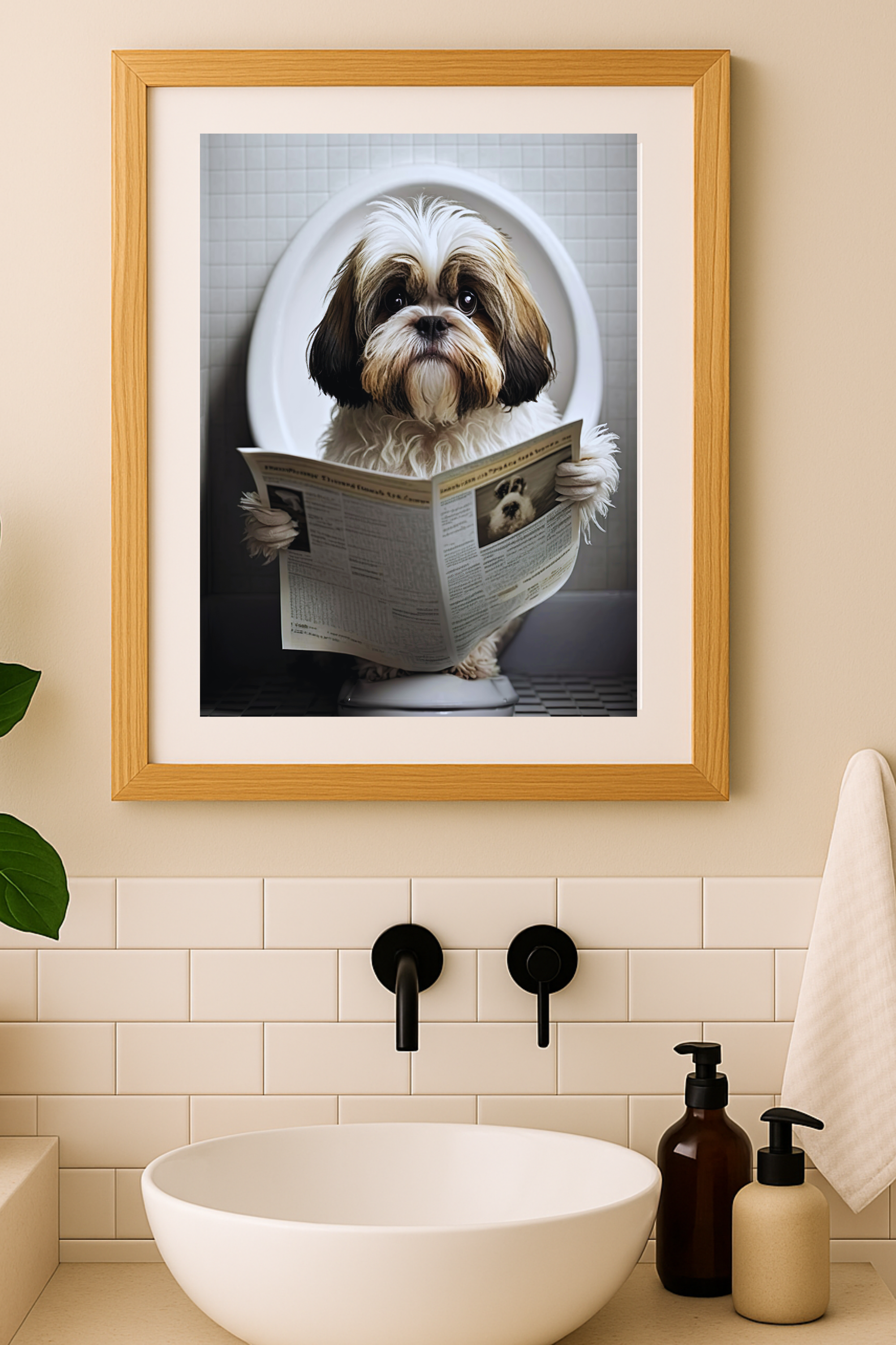 Shih Tzu Bathroom Poster — Funny Dog Reading Newspaper Matte Vertical Print Shih Tzu Bathroom Poster — Funny Dog Reading Newspaper Matte Vertical Print
