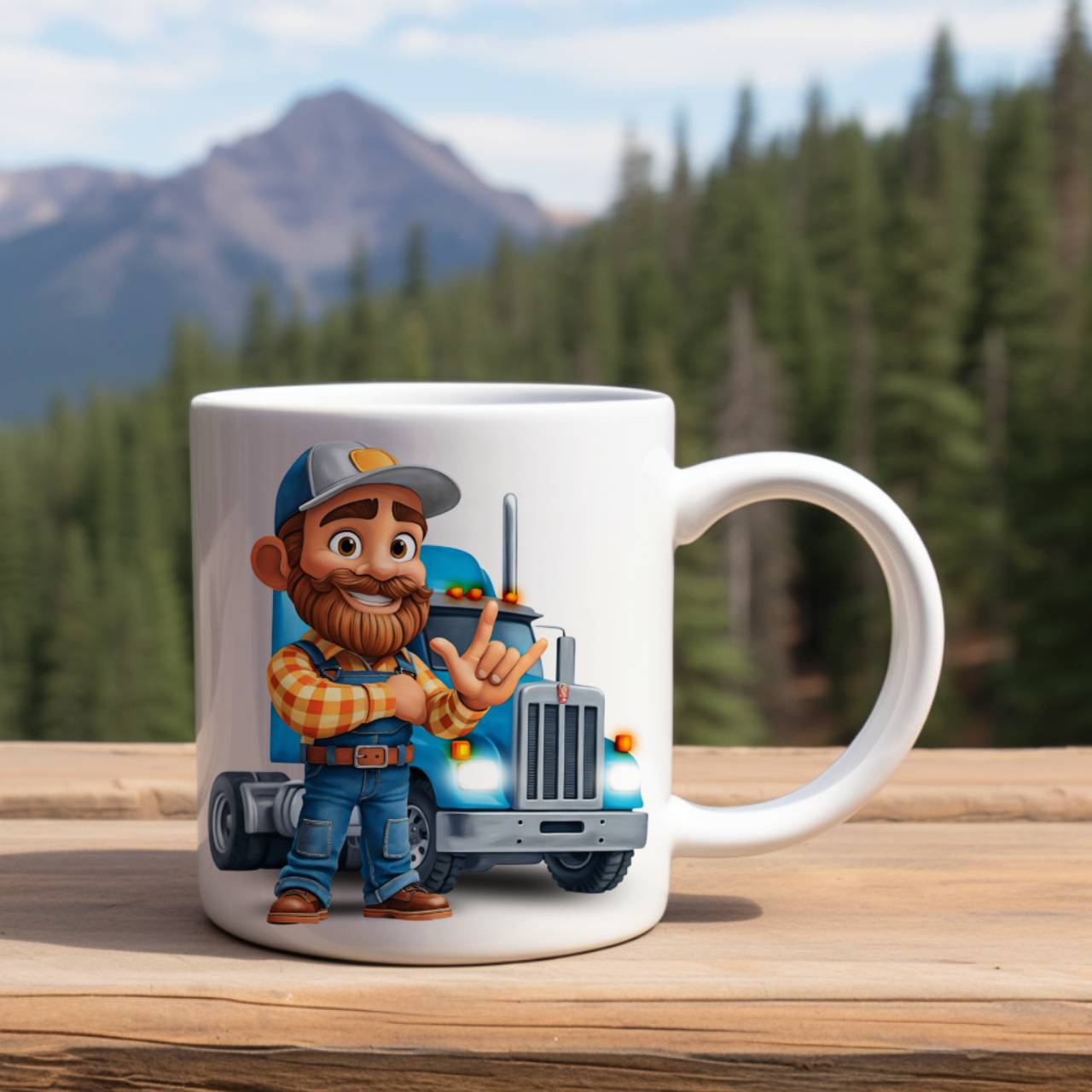 ASL ILY Male Trucker, Blue Semi Truck Ceramic Mug - American Sign Language 'I Love You' Trucker Coffee Cup (11oz, 15oz) product thumbnail image ASL ILY Male Trucker, Blue Semi Truck Ceramic Mug - American Sign Language 'I Love You' Trucker Coffee Cup (11oz, 15oz) product thumbnail image