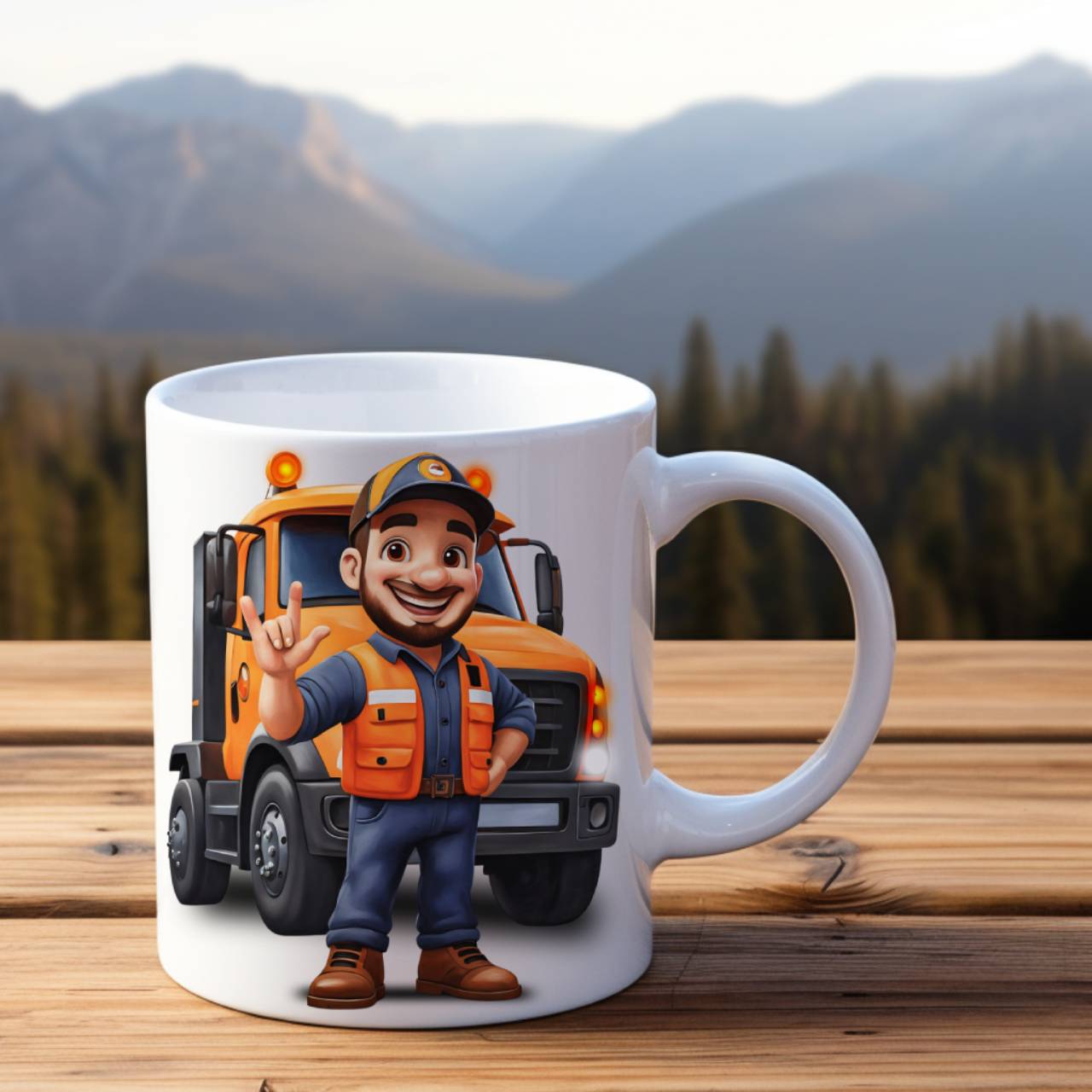 ASL ILY Male Trucker, Blue Semi Truck Ceramic Mug - American Sign Language 'I Love You' Trucker Coffee Cup (11oz, 15oz) ASL ILY Male Trucker, Blue Semi Truck Ceramic Mug - American Sign Language 'I Love You' Trucker Coffee Cup (11oz, 15oz)