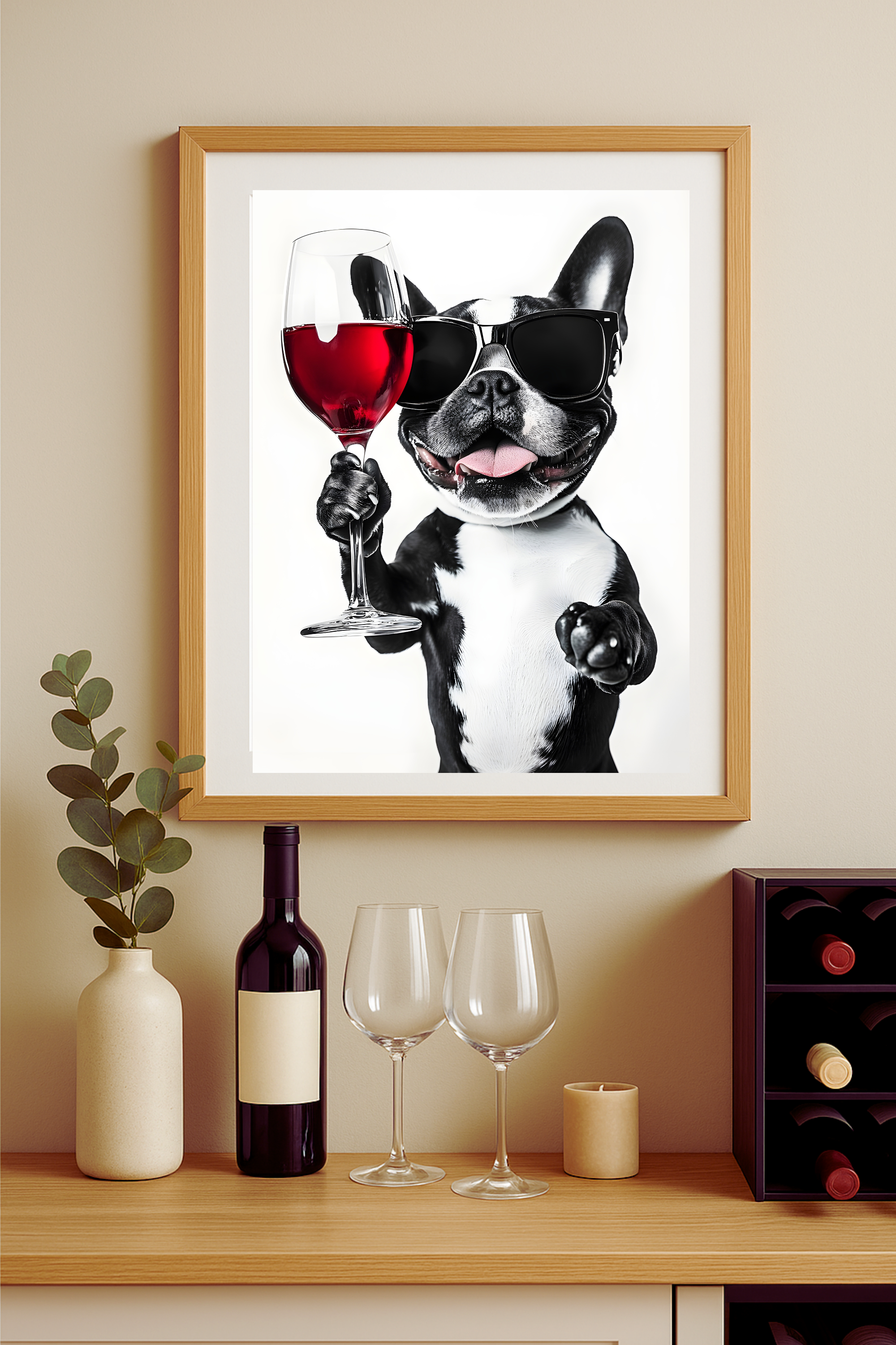 Funny Boston Terrier With Wine Poster — Playful Dog Wall Art product thumbnail image