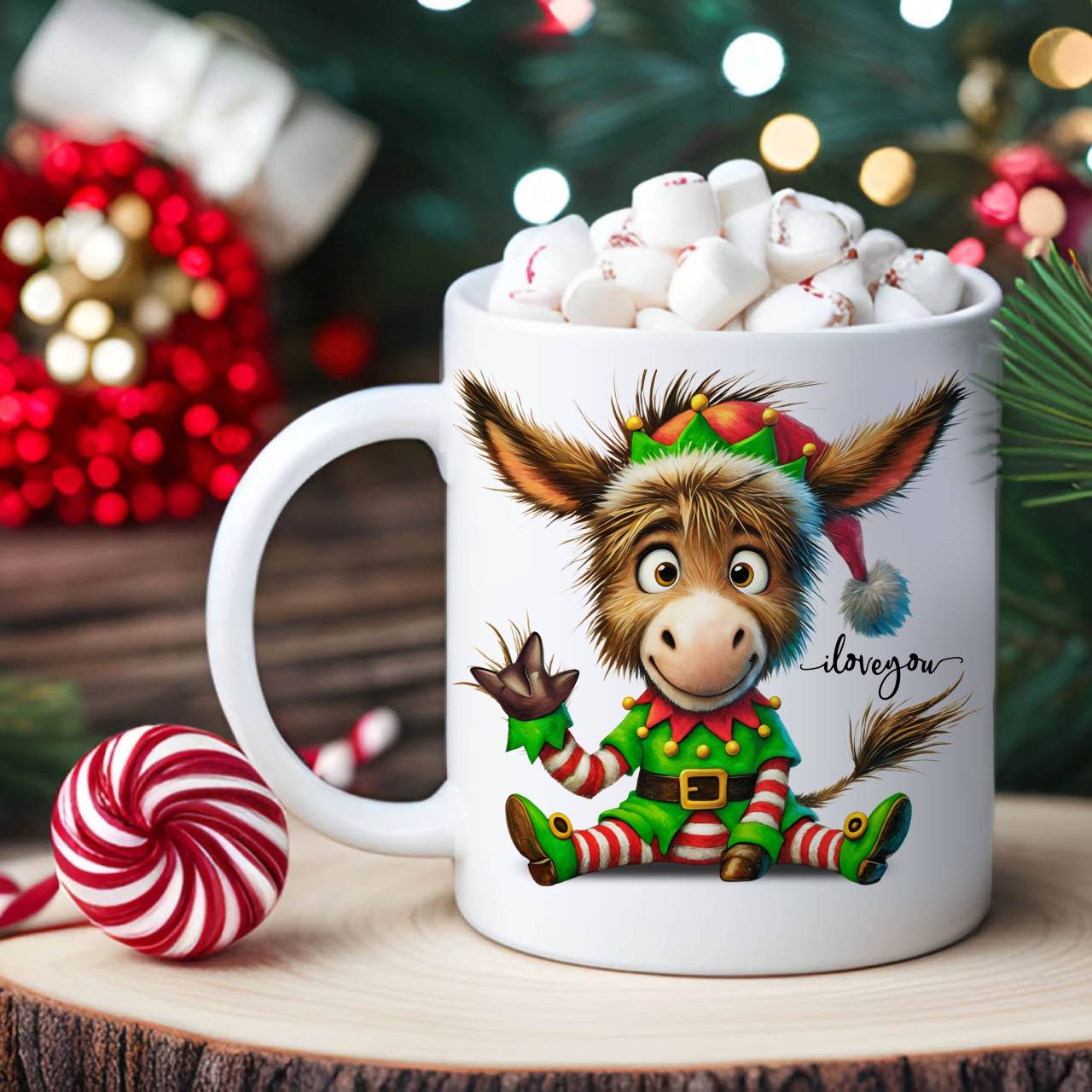 ASL ILY Christmas Donkey Ceramic Mug - American Sign Language Cute Holiday Donkey Coffee Cup (11oz &amp; 15oz) product thumbnail image