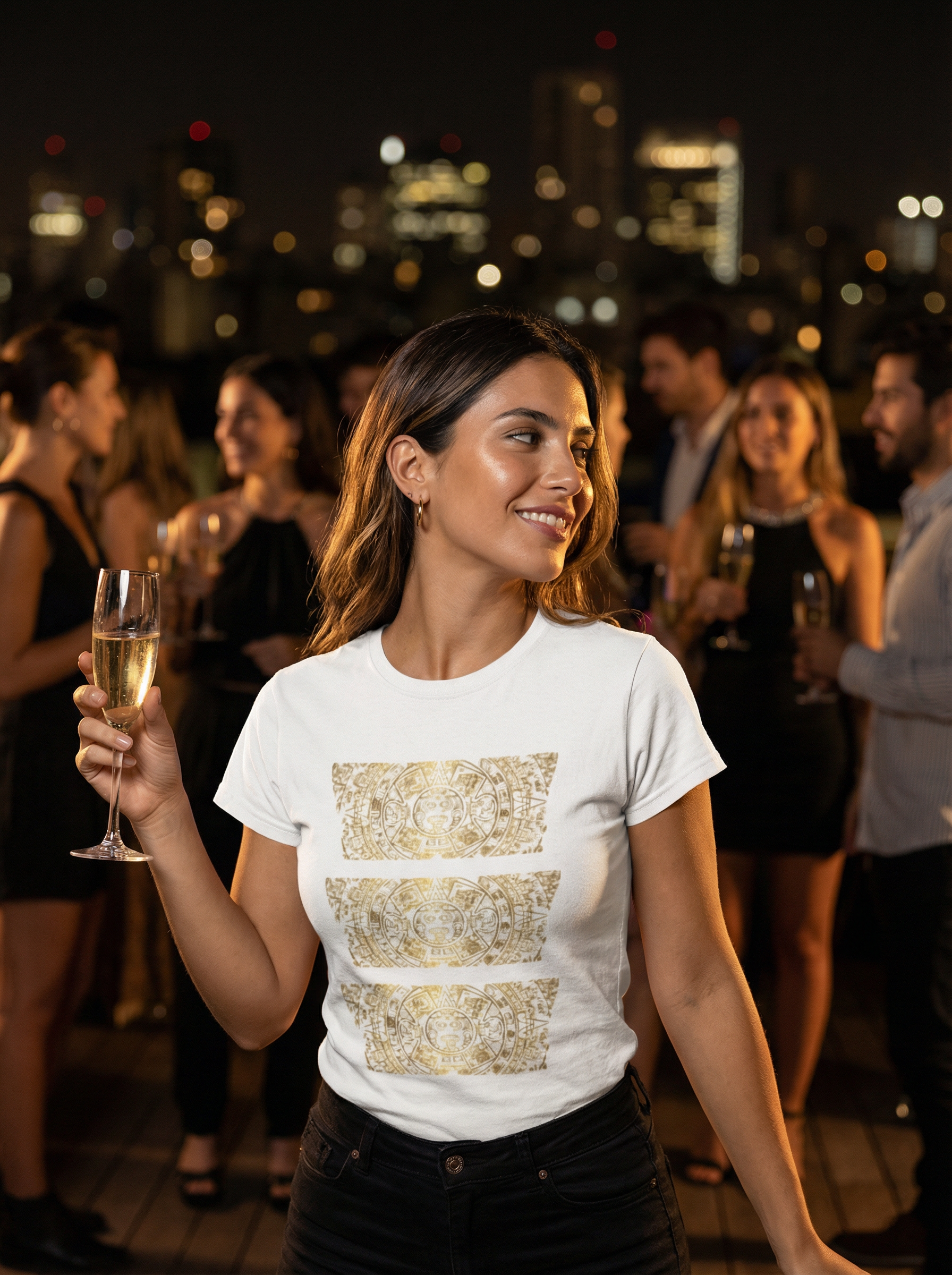 Boho Gold Aztec Pattern T-Shirt — 'Boho Zen' Graphic Tee product thumbnail image