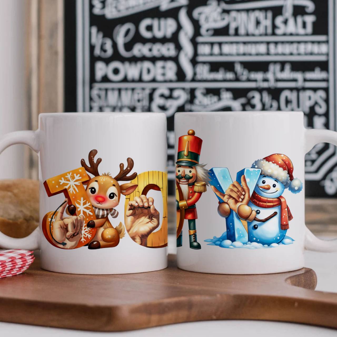 JOY ASL Fingerspelling Christmas Ceramic Mug — Nutcracker, Reindeer & Snowman Holiday Design (11oz/15oz) product thumbnail image JOY ASL Fingerspelling Christmas Ceramic Mug — Nutcracker, Reindeer & Snowman Holiday Design (11oz/15oz) product thumbnail image
