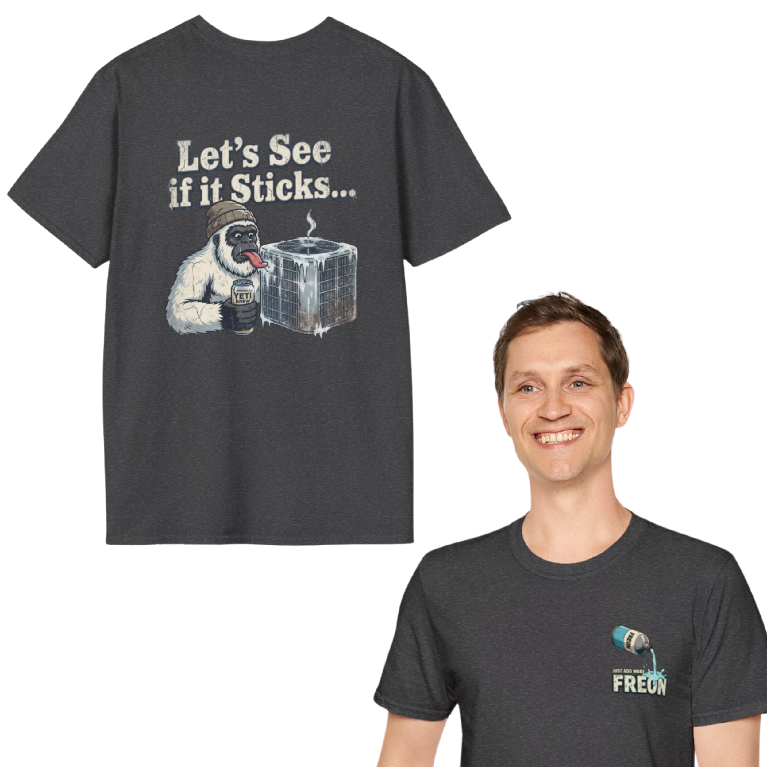 Let's See If It Sticks T-Shirt | Yeti with Ice Block, Funny Outdoors Shirt product thumbnail image Let's See If It Sticks T-Shirt | Yeti with Ice Block, Funny Outdoors Shirt product thumbnail image