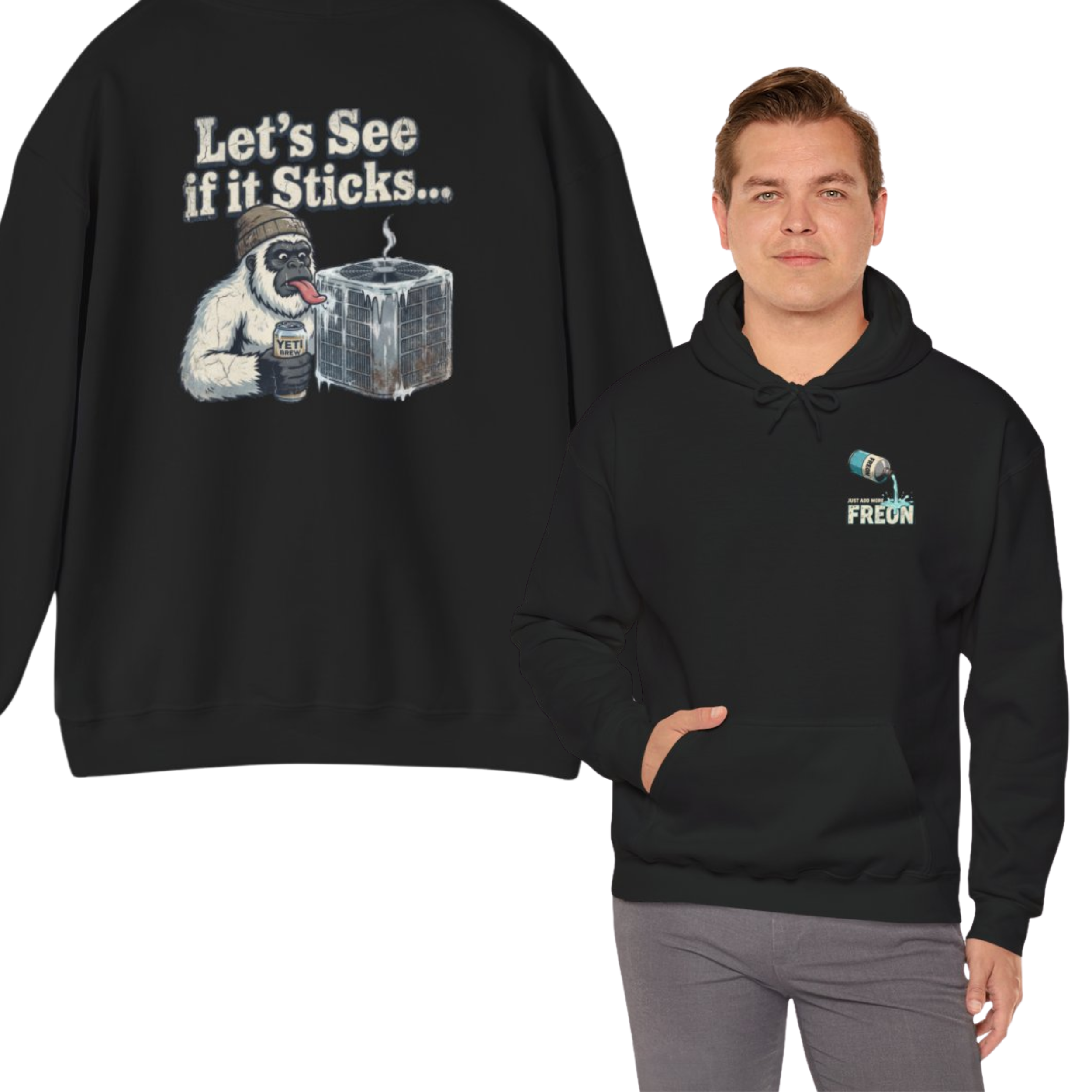 Yeti Tongue Testing HVAC Graphic Hoodie | Freon Refrigerant Humor Pullover Yeti Tongue Testing HVAC Graphic Hoodie | Freon Refrigerant Humor Pullover