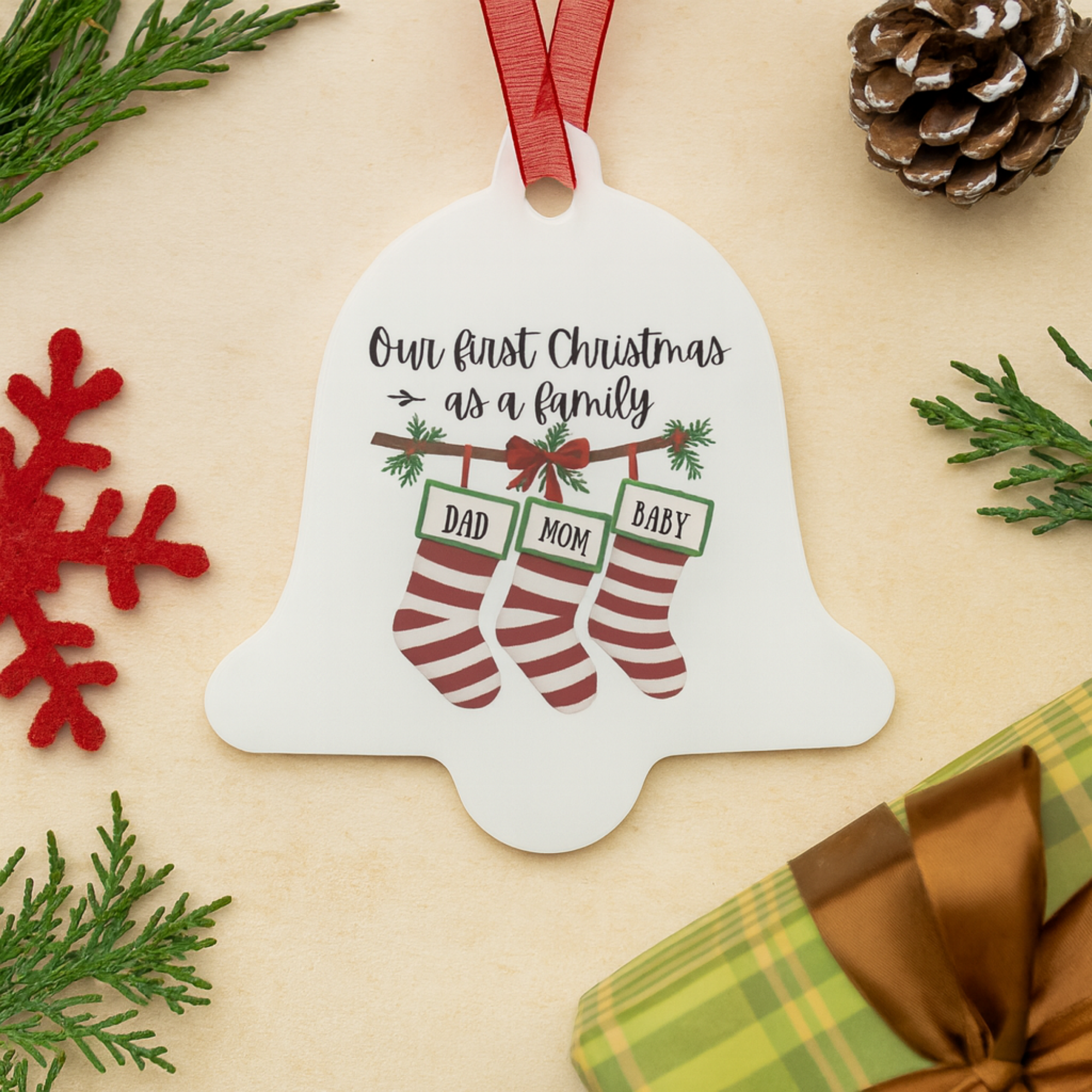 First Christmas as a Family Ornament • Personalized Baby’s First Christmas • Custom Stockings Ornament • 3 Shapes Available • Holiday Gift Keepsake product thumbnail image