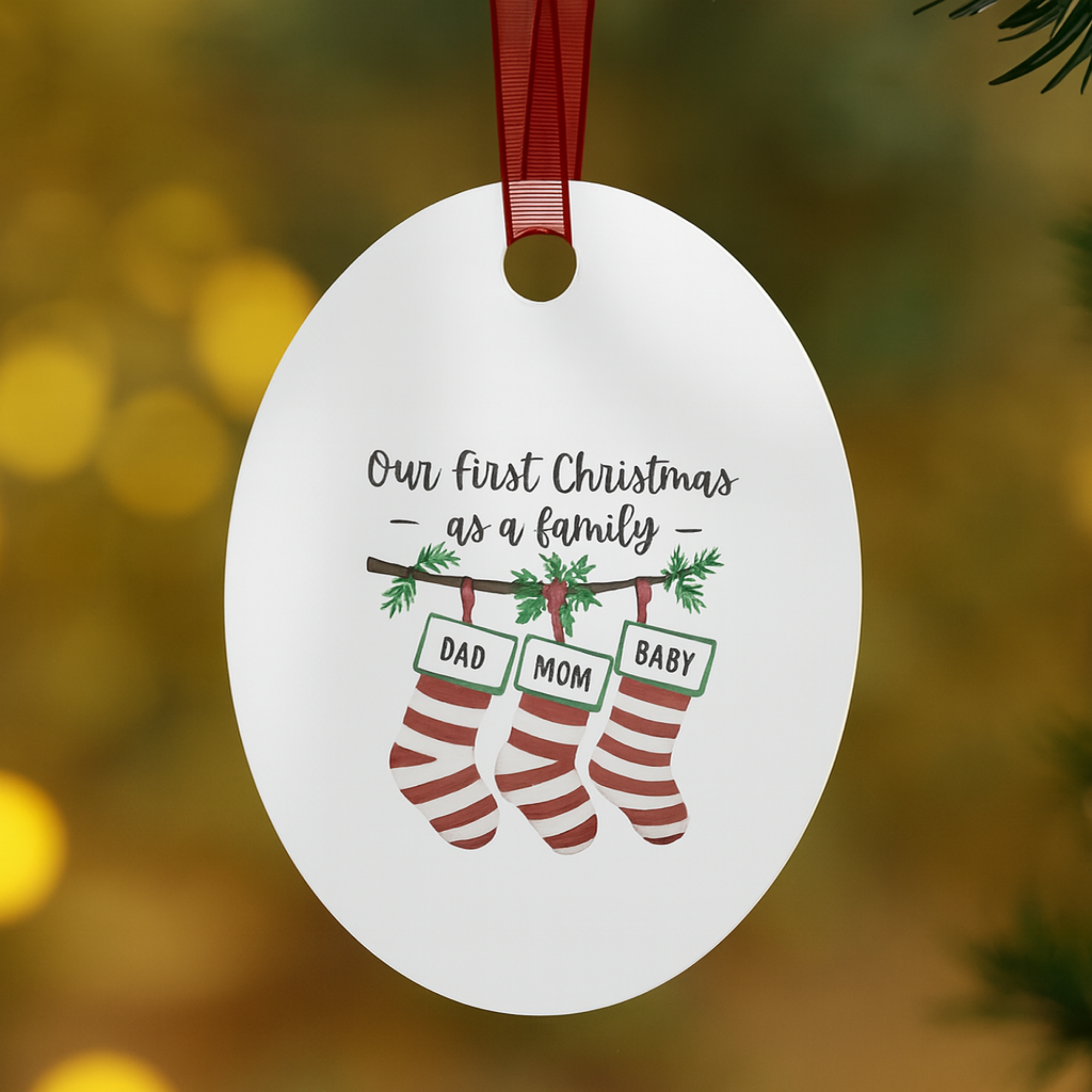 First Christmas as a Family Ornament • Personalized Baby’s First Christmas • Custom Stockings Ornament • 3 Shapes Available • Holiday Gift Keepsake product thumbnail image