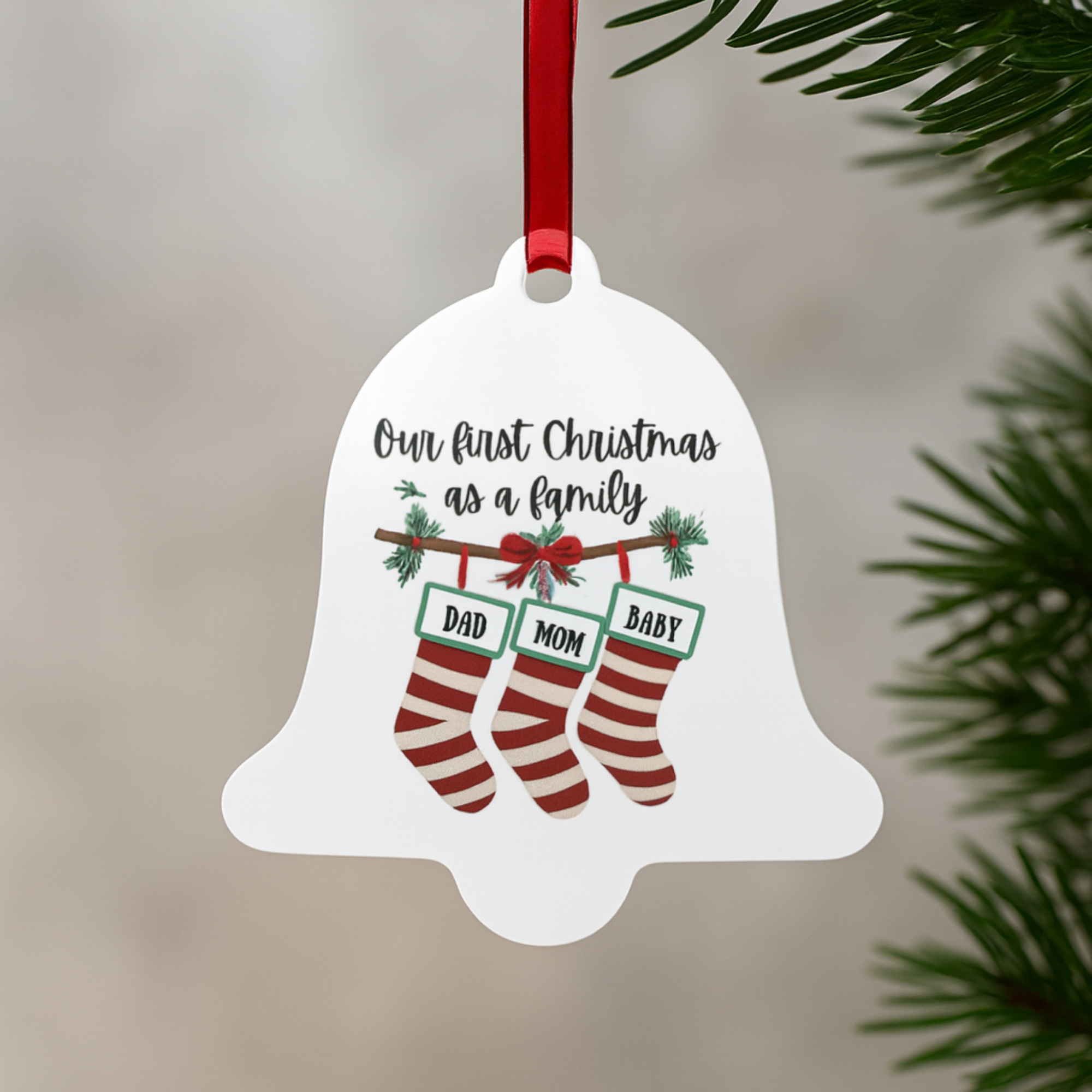 First Christmas as a Family Ornament • Personalized Baby’s First Christmas • Custom Stockings Ornament • 3 Shapes Available • Holiday Gift Keepsake product thumbnail image