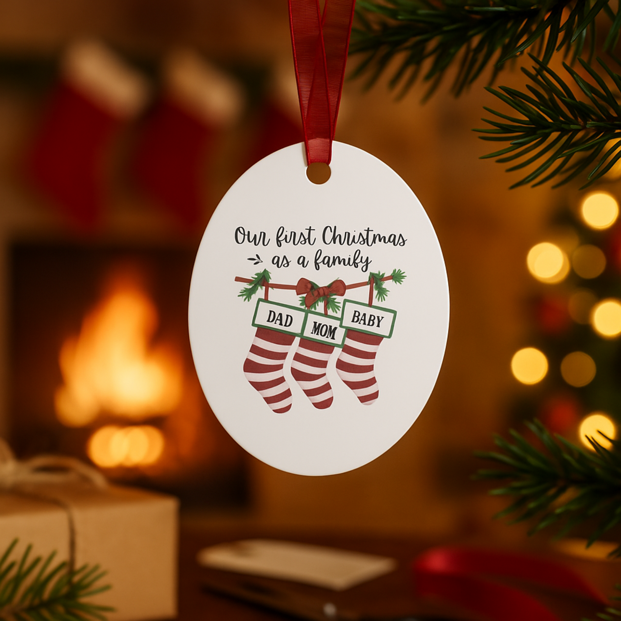 First Christmas as a Family Ornament • Personalized Baby’s First Christmas • Custom Stockings Ornament • 3 Shapes Available • Holiday Gift Keepsake product thumbnail image