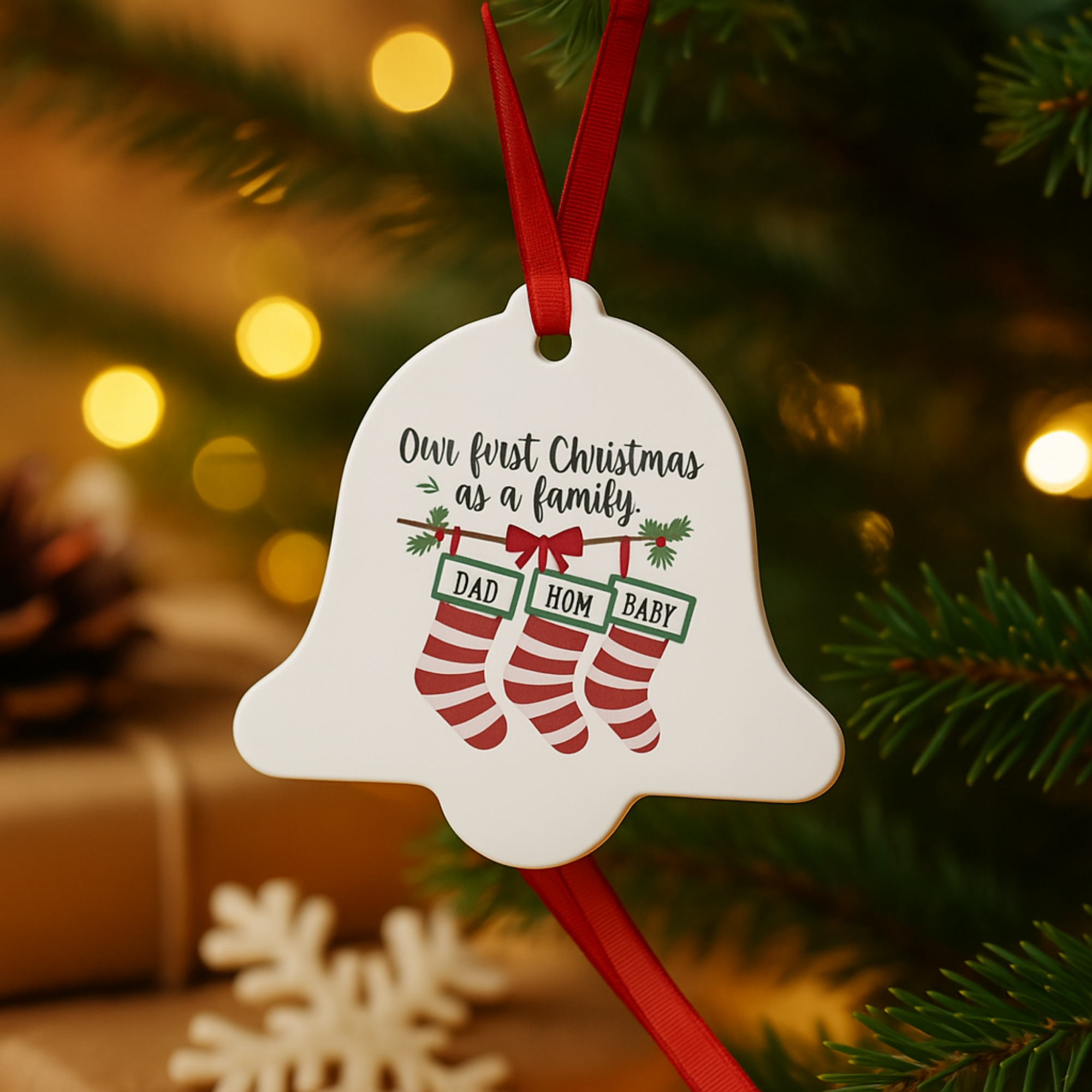 First Christmas as a Family Ornament • Personalized Baby’s First Christmas • Custom Stockings Ornament • 3 Shapes Available • Holiday Gift Keepsake product thumbnail image