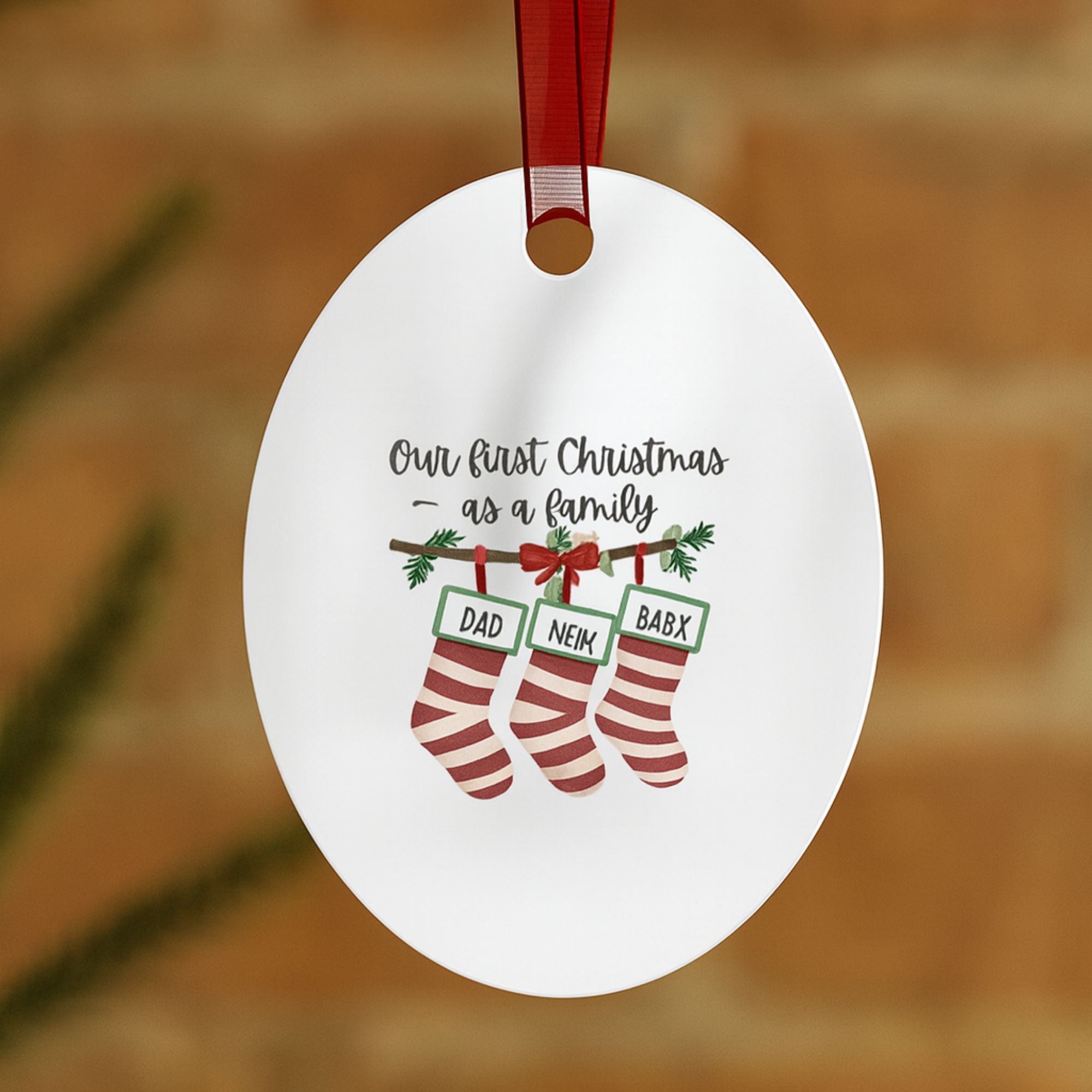 First Christmas as a Family Ornament • Personalized Baby’s First Christmas • Custom Stockings Ornament • 3 Shapes Available • Holiday Gift Keepsake product thumbnail image