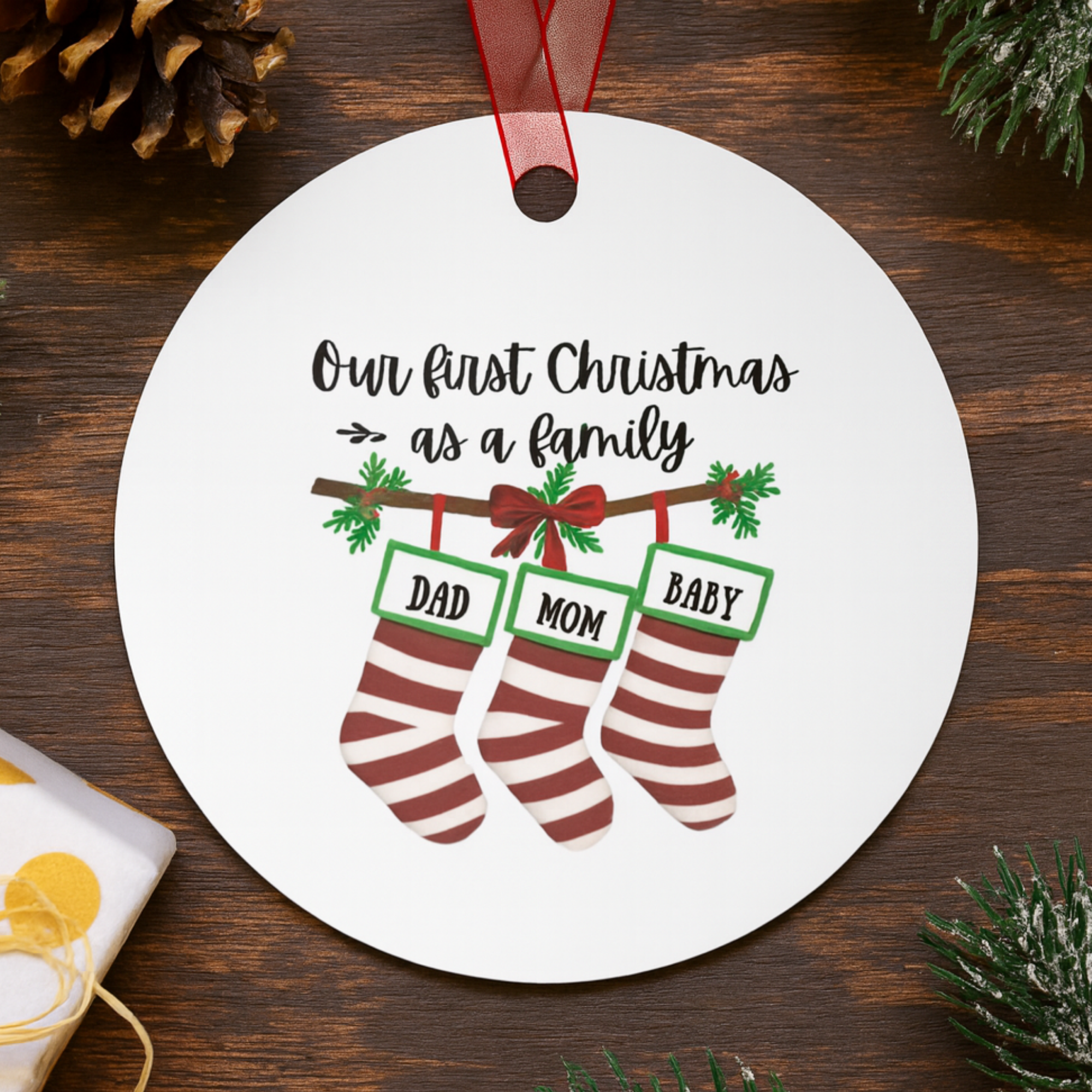 First Christmas as a Family Ornament • Personalized Baby’s First Christmas • Custom Stockings Ornament • 3 Shapes Available • Holiday Gift Keepsake product thumbnail image