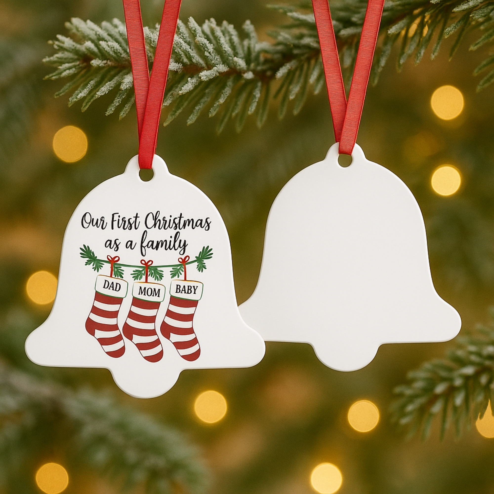 First Christmas as a Family Ornament • Personalized Baby’s First Christmas • Custom Stockings Ornament • 3 Shapes Available • Holiday Gift Keepsake product thumbnail image