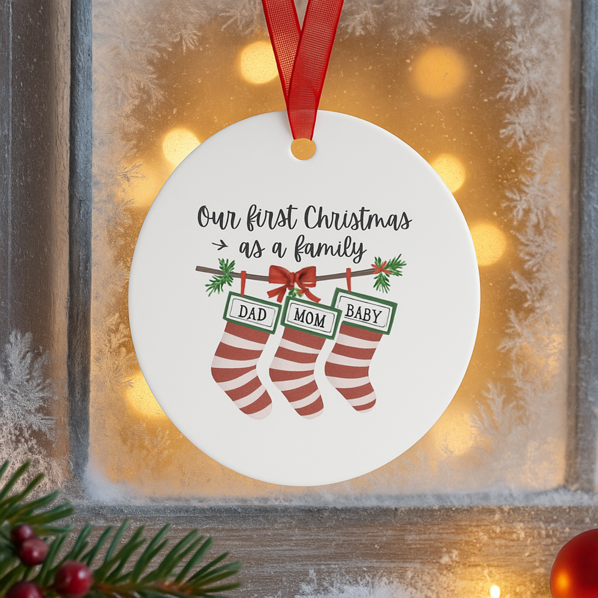 First Christmas as a Family Ornament • Personalized Baby’s First Christmas • Custom Stockings Ornament • 3 Shapes Available • Holiday Gift Keepsake product thumbnail image