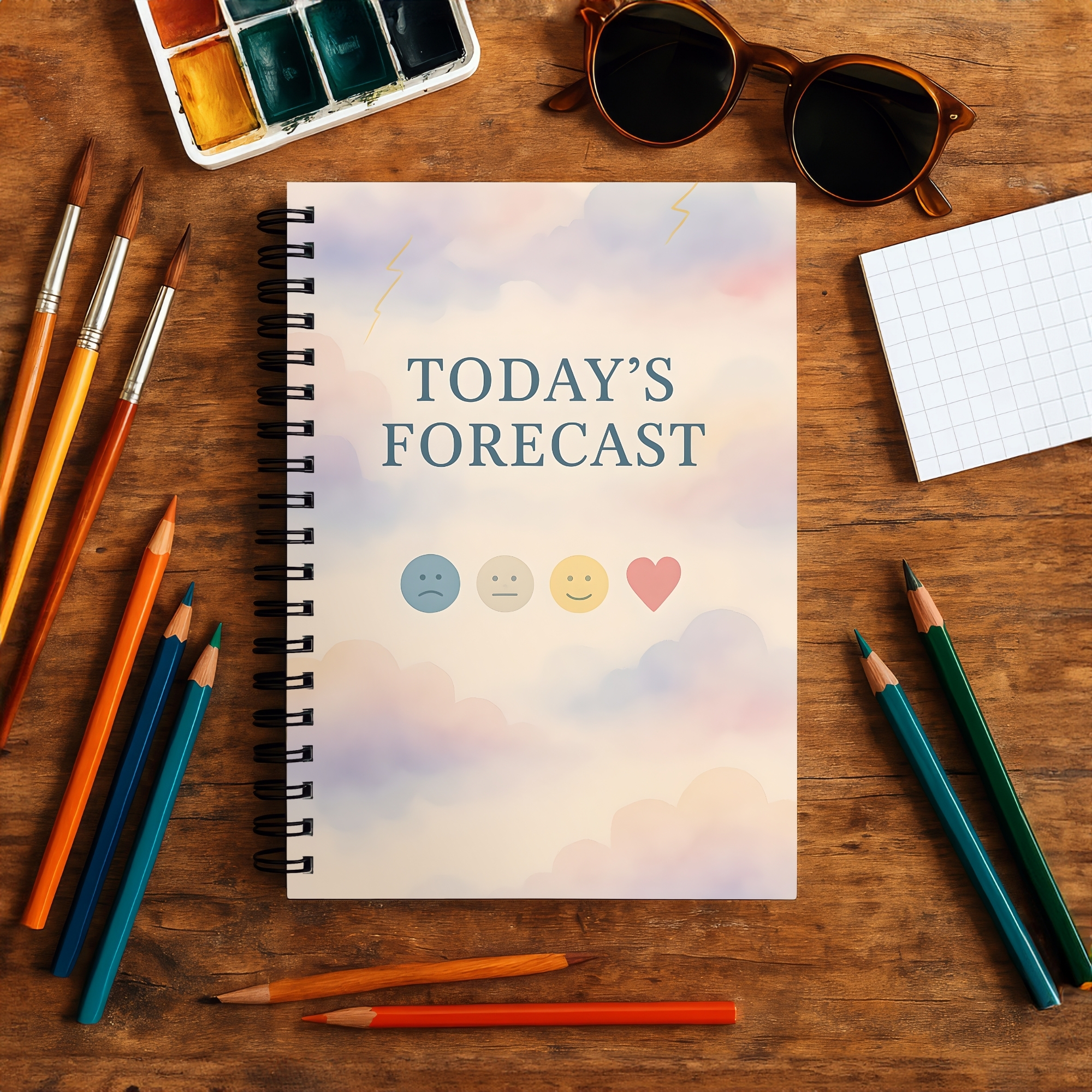 Mood Tracker Spiral Notebook "Today's Forecast" Ruled Journal product thumbnail image Mood Tracker Spiral Notebook "Today's Forecast" Ruled Journal product thumbnail image