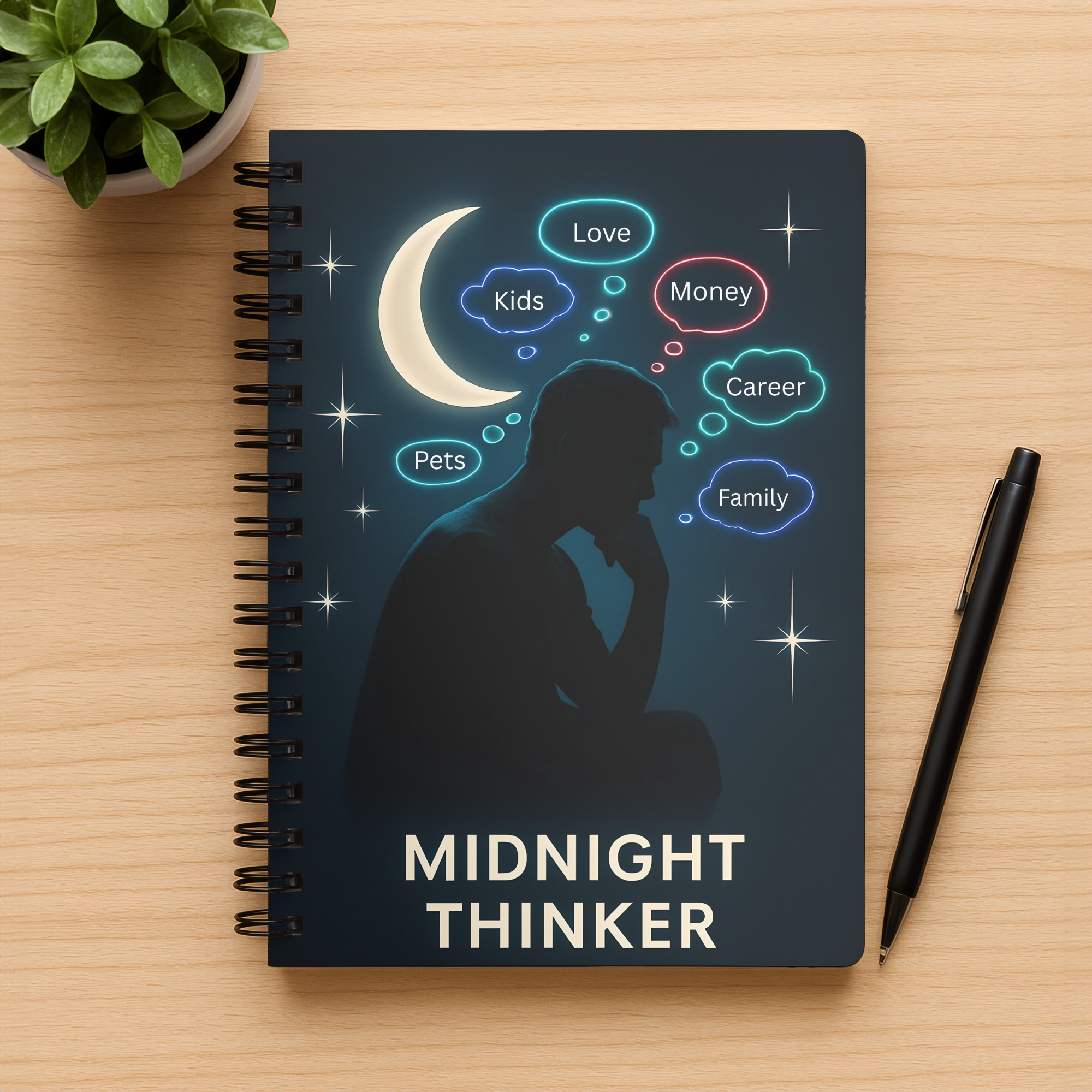Midnight Thinker Spiral Notebook Ruled Journal for Nighttime Ideas & Creative Reflection product thumbnail image Midnight Thinker Spiral Notebook Ruled Journal for Nighttime Ideas & Creative Reflection product thumbnail image