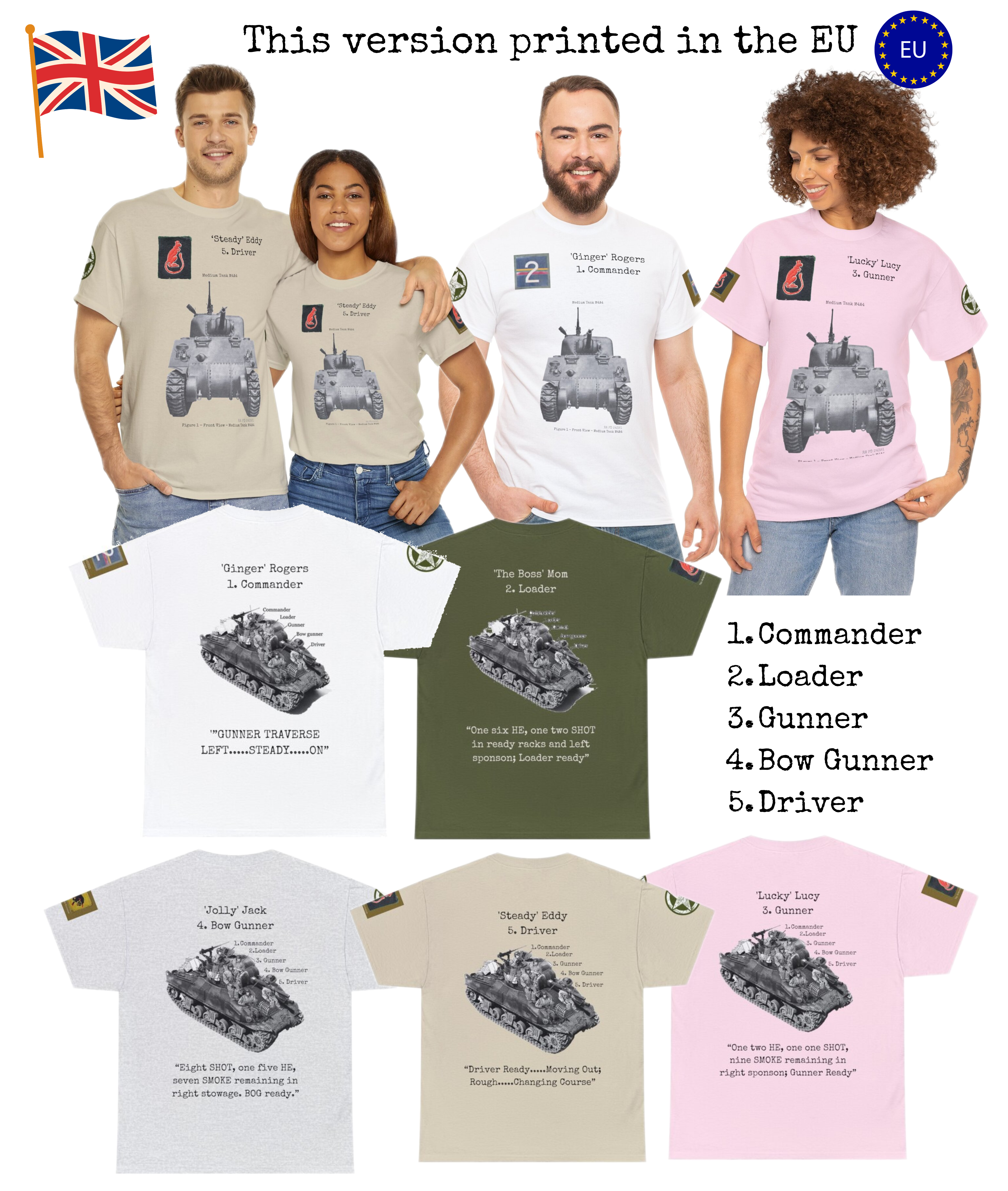 Print Custom Sherman Tank Crew T Shirt personise your WW2 Sherman tank Crew Unisex Heavy Cotton Tee D Day