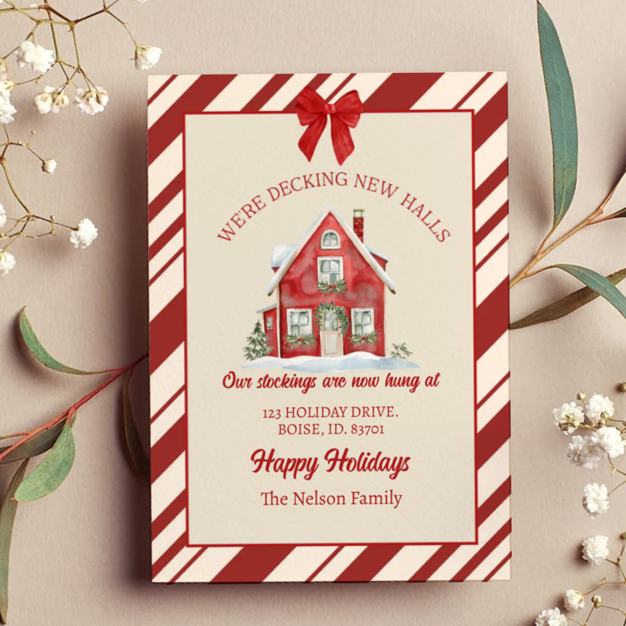 Holiday Moving Postcards — “We’re Decking New Halls” New Home Christmas Announcement (Envelopes Included)
