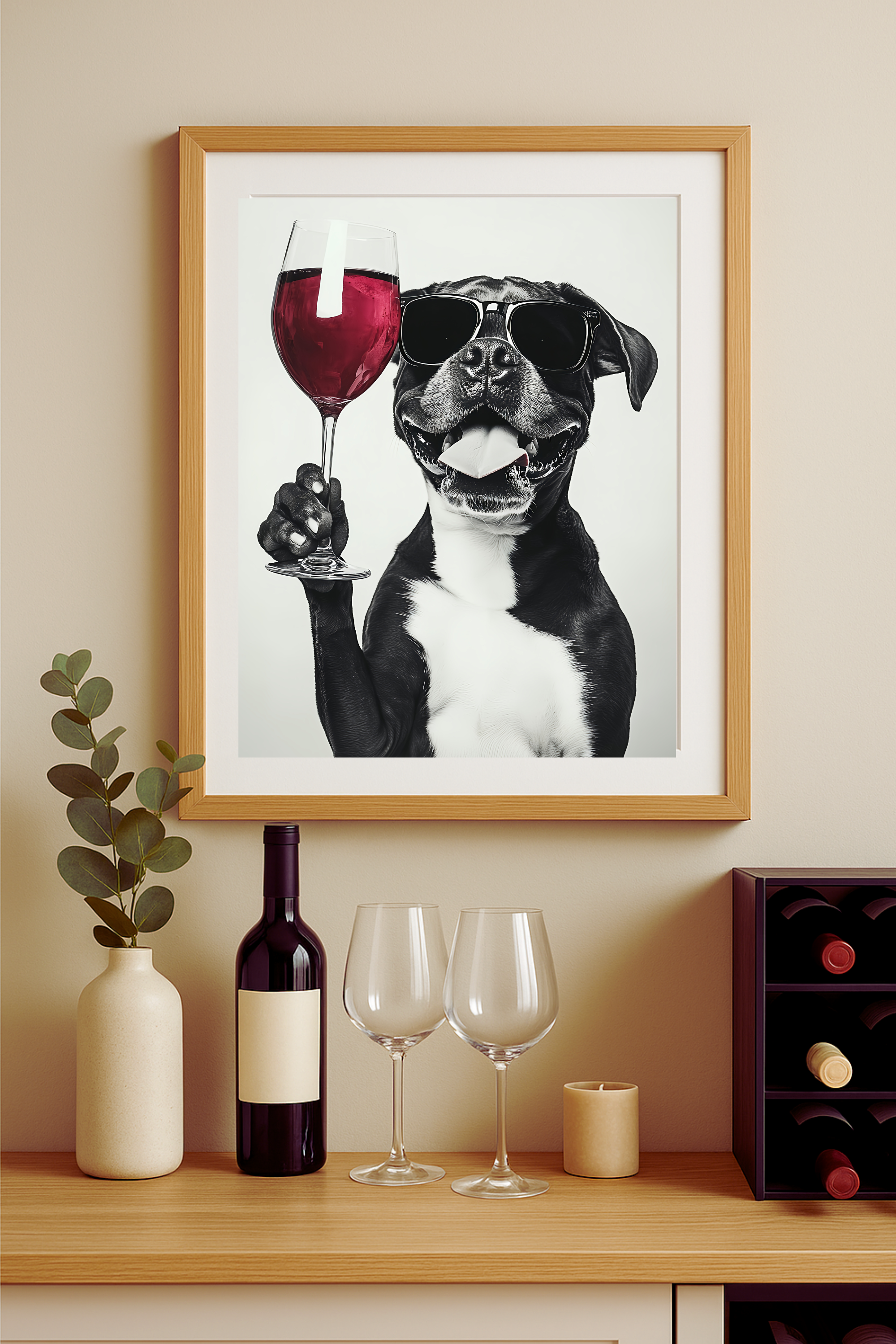 Boxer with Wine Glass  — Fun Black &amp; White Wall Art for Home, Bar