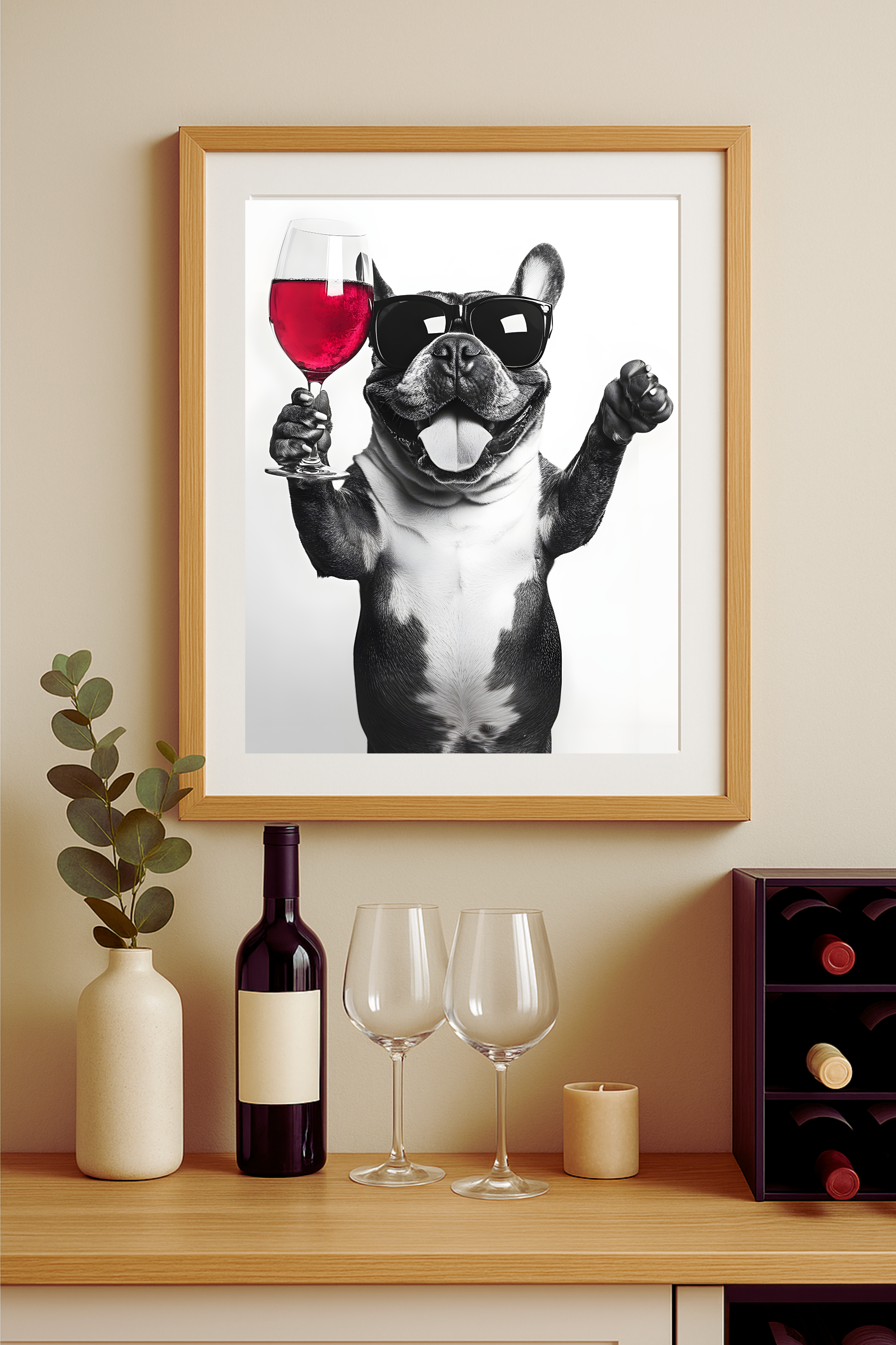Bulldog Wine Poster —  Dog Wall Art