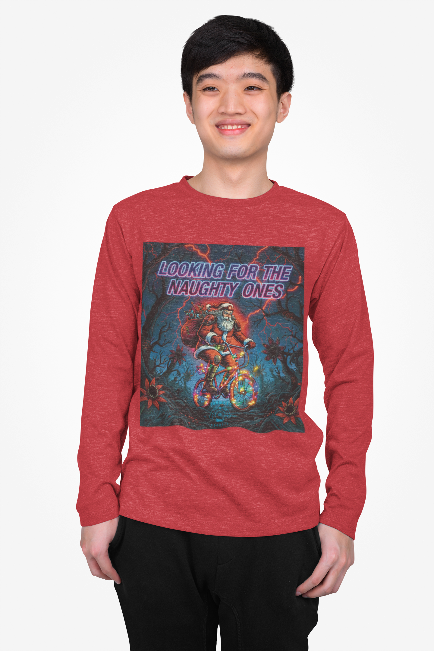 Santa Naughty Long Sleeve Tee Holiday Shirt product thumbnail image