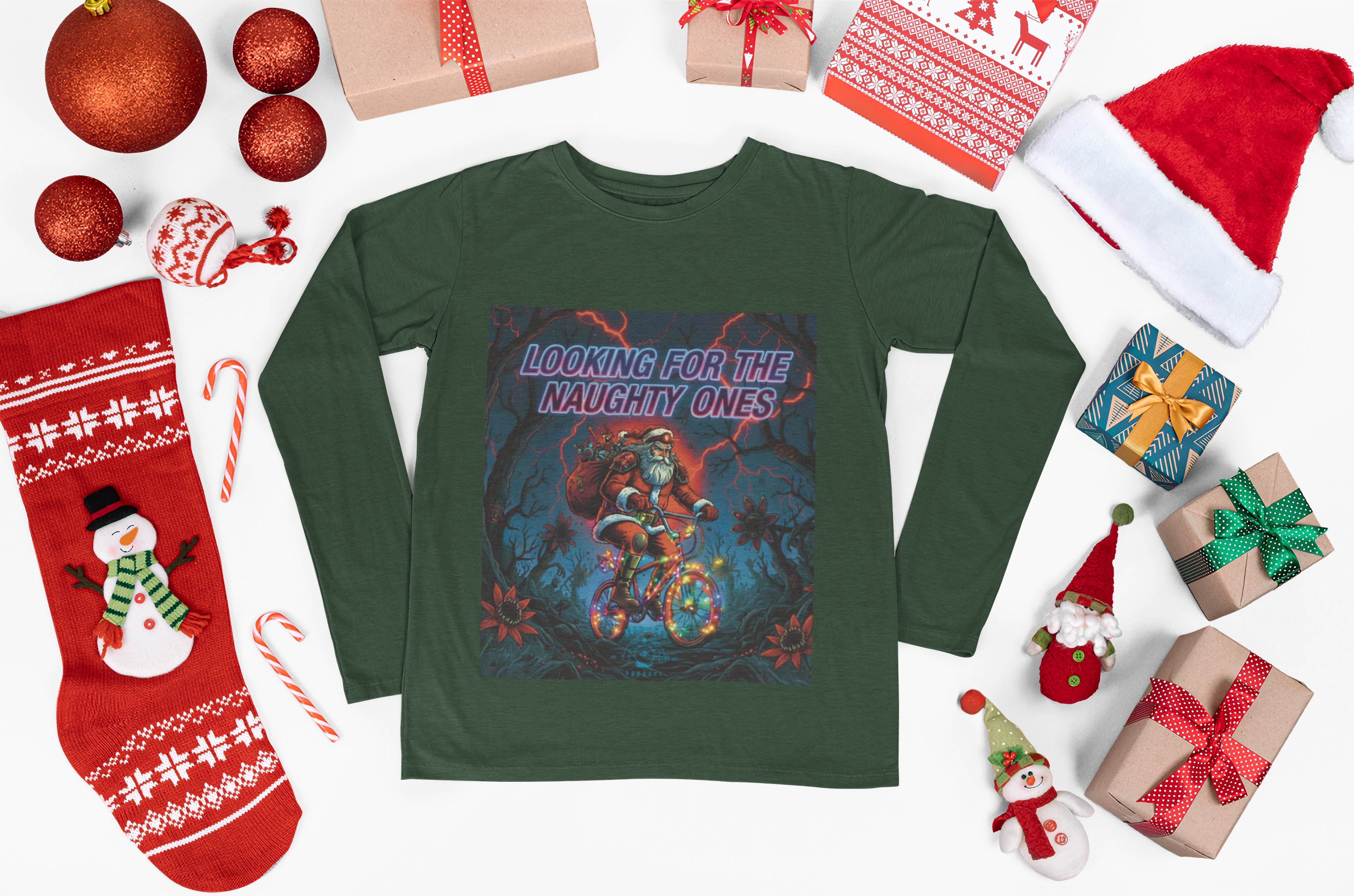 Santa Naughty Long Sleeve Tee Holiday Shirt product thumbnail image