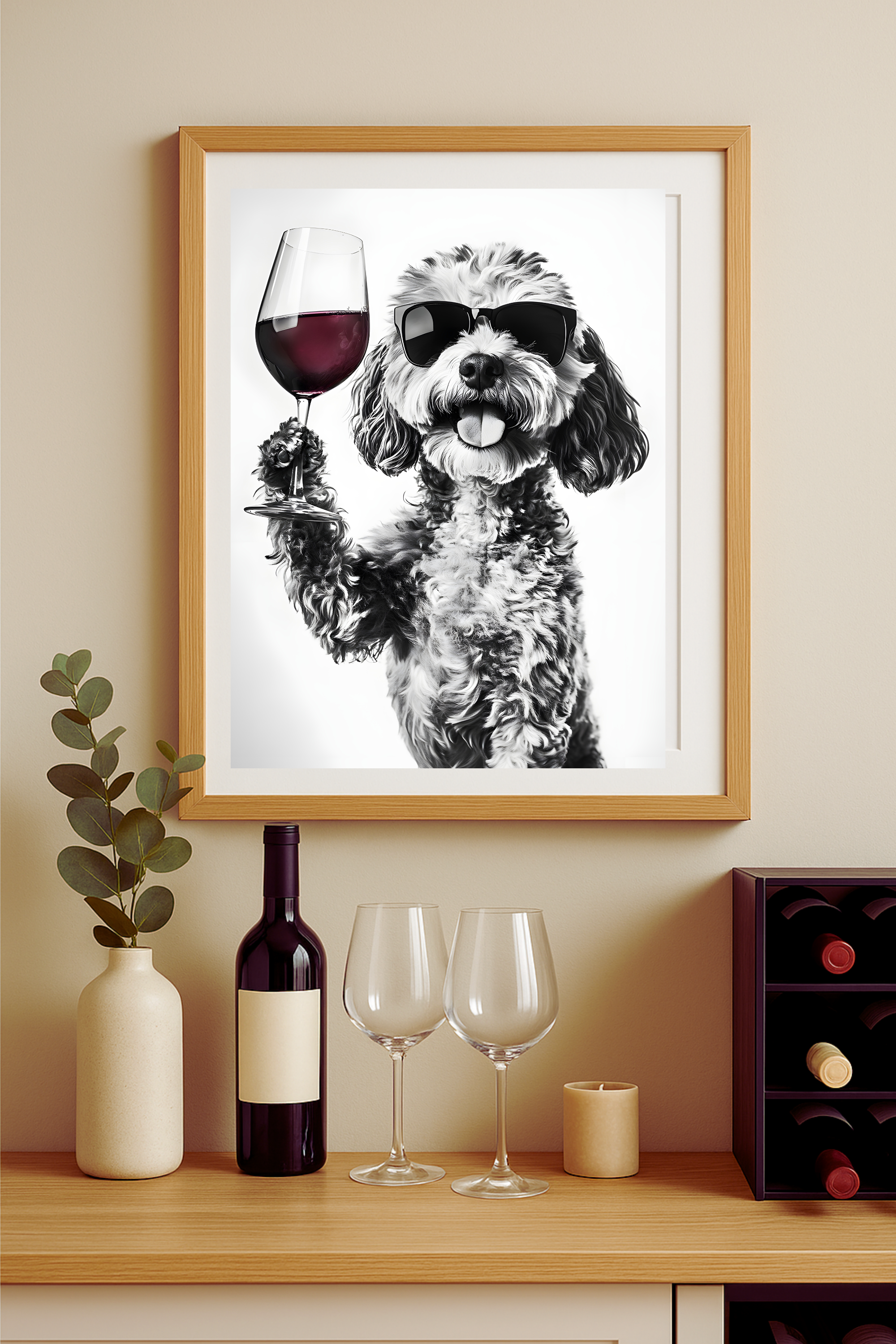 Cockapoo Dog with Wine Poster — Funny Wall Art Cockapoo Dog with Wine Poster — Funny Wall Art