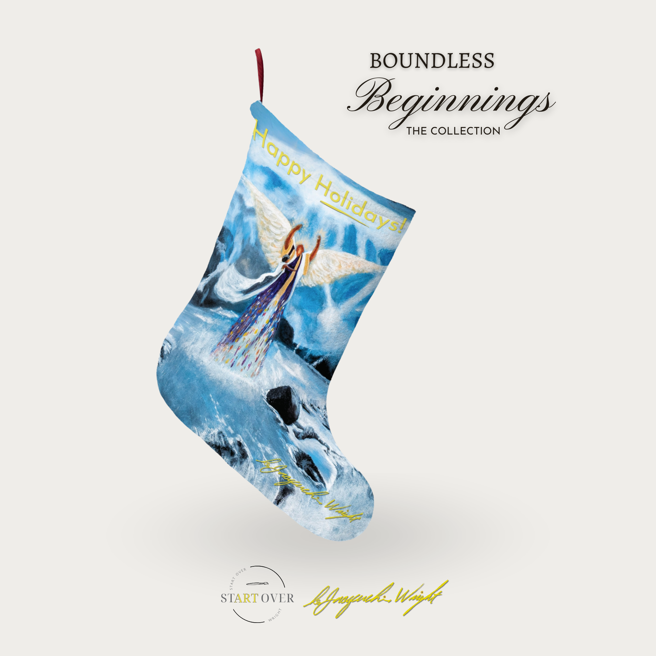 "Command" Happy Holidays Christmas Stocking | Ms. JDW Original Artwork | Boundless Beginnings Collection | Ready-to-Gift | Proceeds Support Social Impact | Blue Holiday Mantel Decoration product thumbnail image