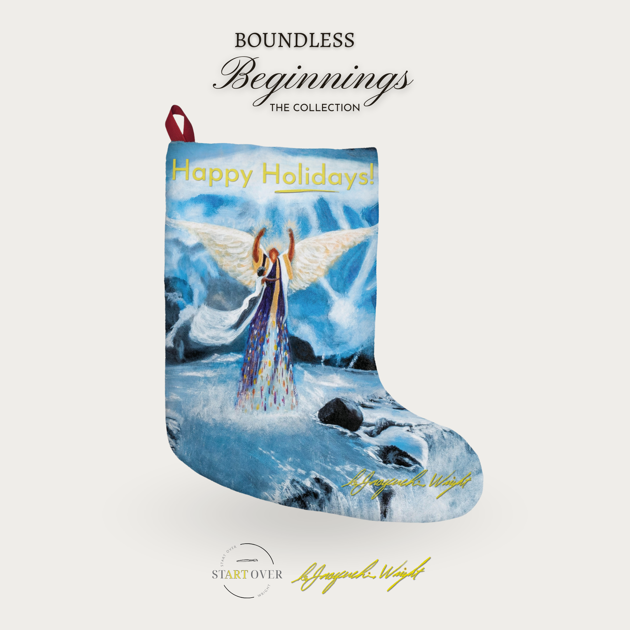 "Command" Happy Holidays Christmas Stocking | Ms. JDW Original Artwork | Boundless Beginnings Collection | Ready-to-Gift | Proceeds Support Social Impact | Blue Holiday Mantel Decoration product thumbnail image