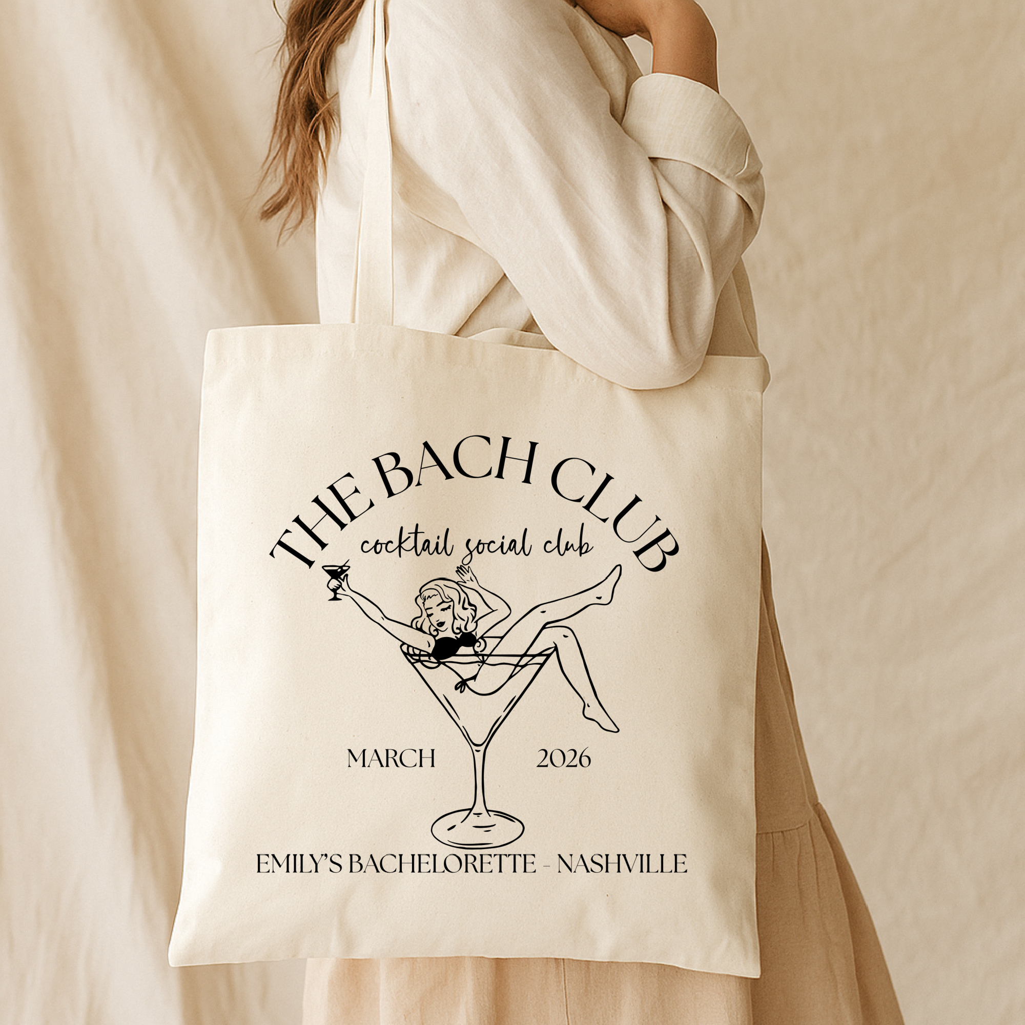 Copy of Bridal Chaos Social Club Tote Bag — Personalized Bachelorette Bridal Party Canvas Tote, Personalized Boho Bridal Party &amp; Bachelorette Gift,Cocktail Social Club Bachelorette Party Tote, Custom Name &amp; Location