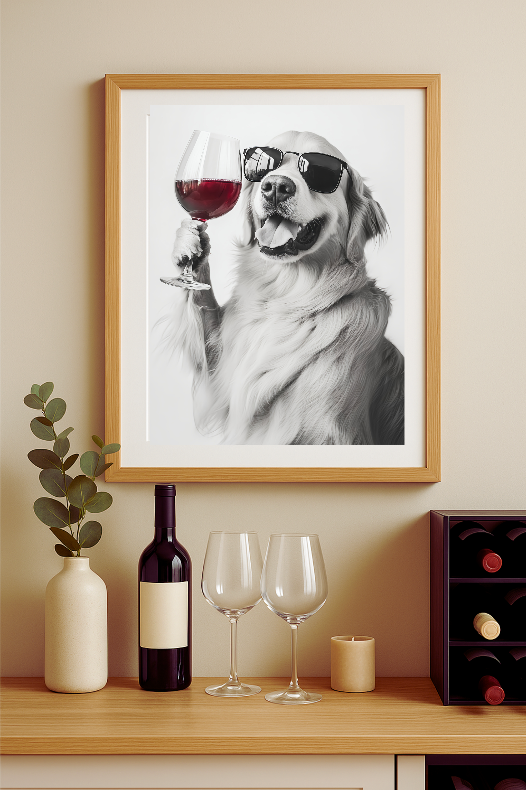Golden Retriever with Wine Glass Poster — Funny Art Print product thumbnail image Golden Retriever with Wine Glass Poster — Funny Art Print product thumbnail image