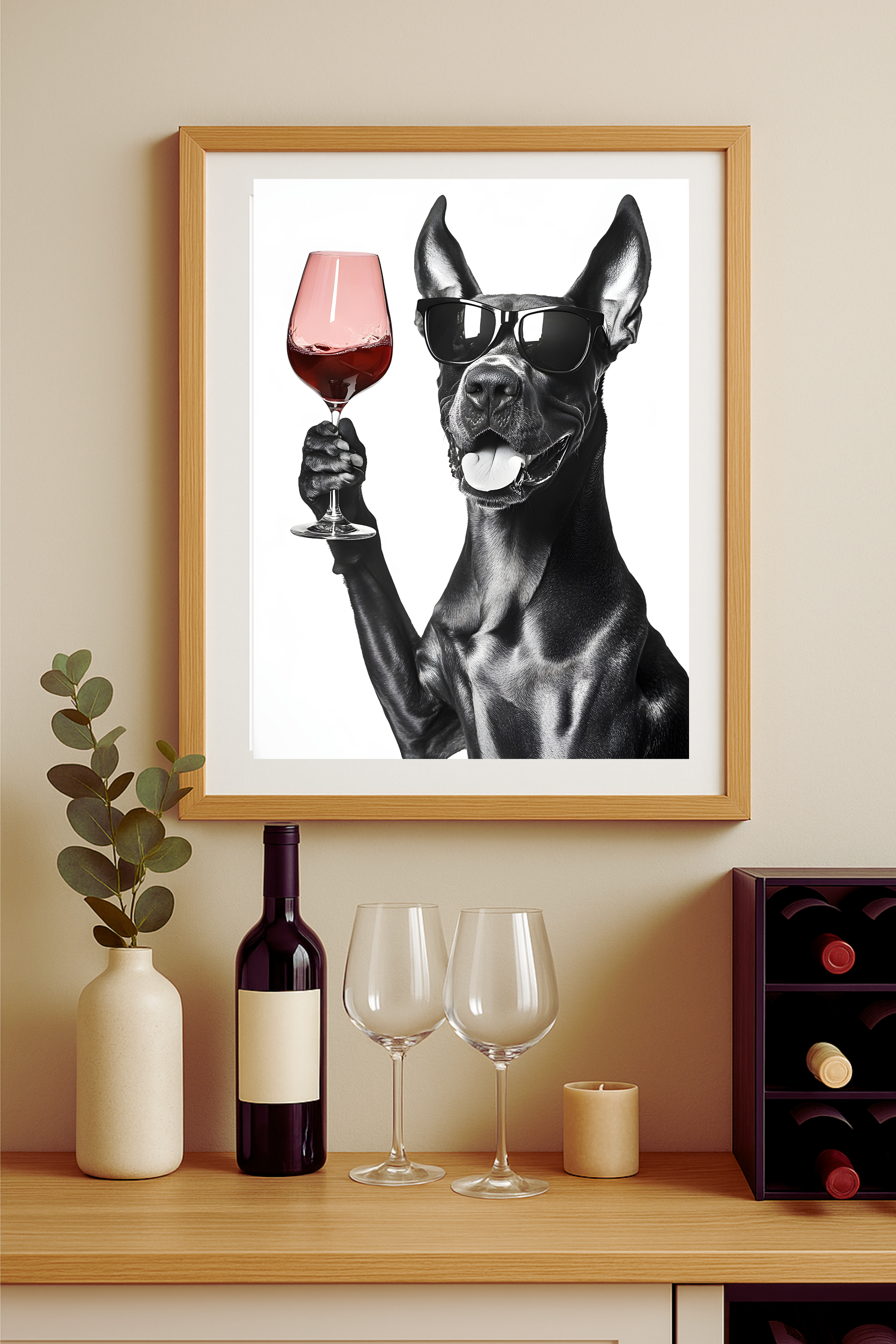 Great Dane with Wine Glass Matte Poster — Funny Dog Wall Art Print Great Dane with Wine Glass Matte Poster — Funny Dog Wall Art Print