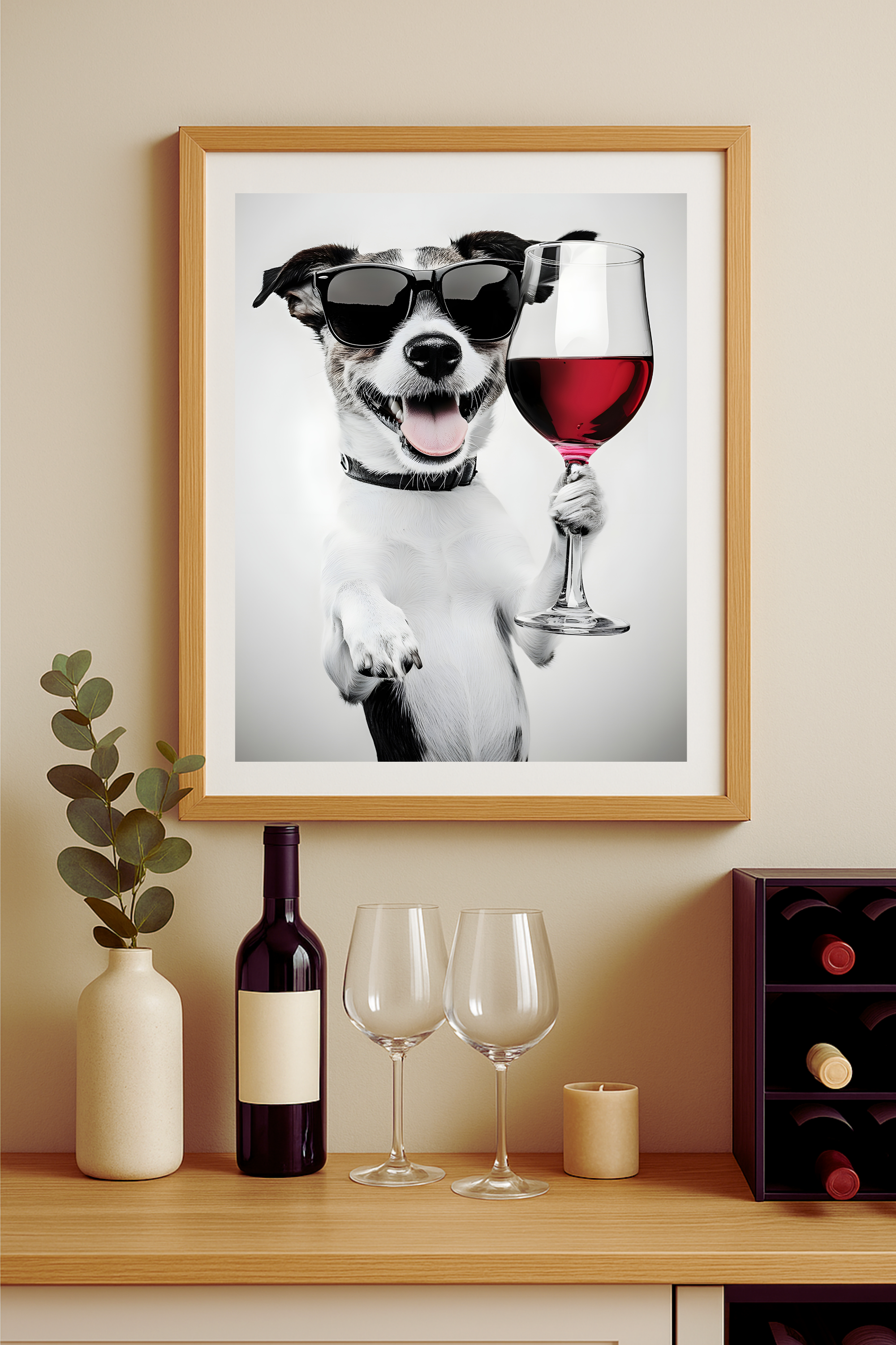 Jack Russell Dog with Wine Glass Poster — Funny Wall Art Print