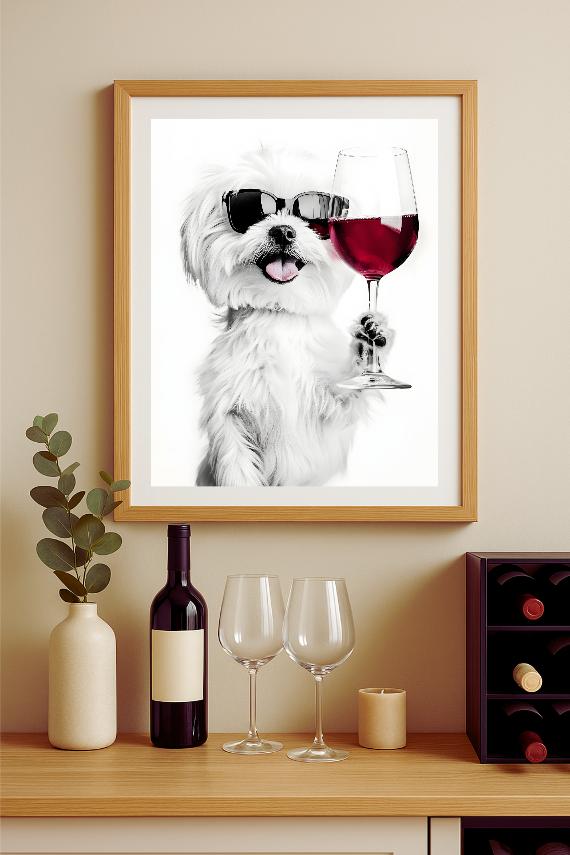 Maltese Dog with Wine Glass Poster-Funny Wall Art Print product thumbnail image Maltese Dog with Wine Glass Poster-Funny Wall Art Print product thumbnail image