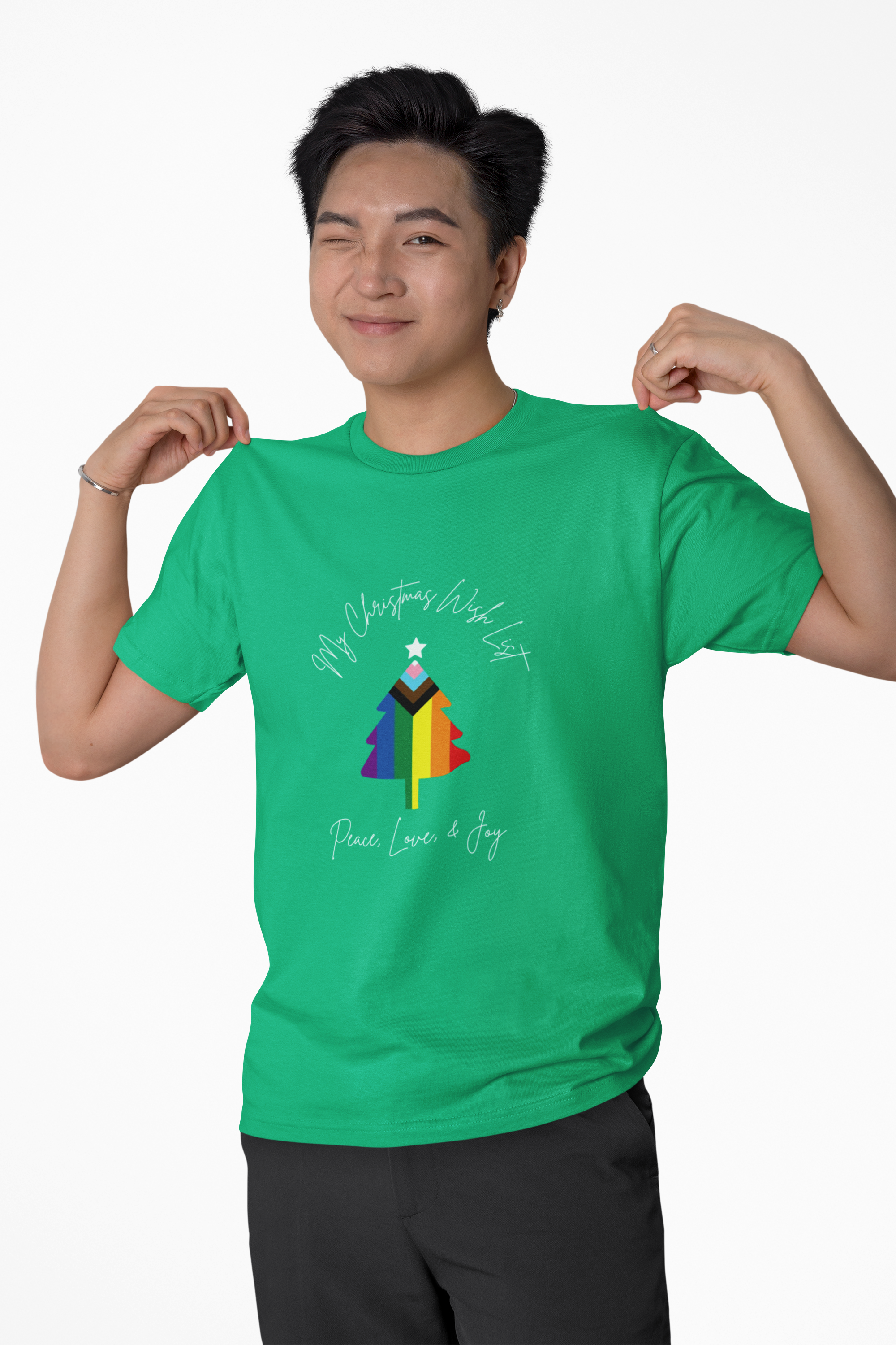My Christmas Wish List Pride Shirt - LGBTQ Unisex Holiday Tee - Peace, Love &amp; Joy product thumbnail image