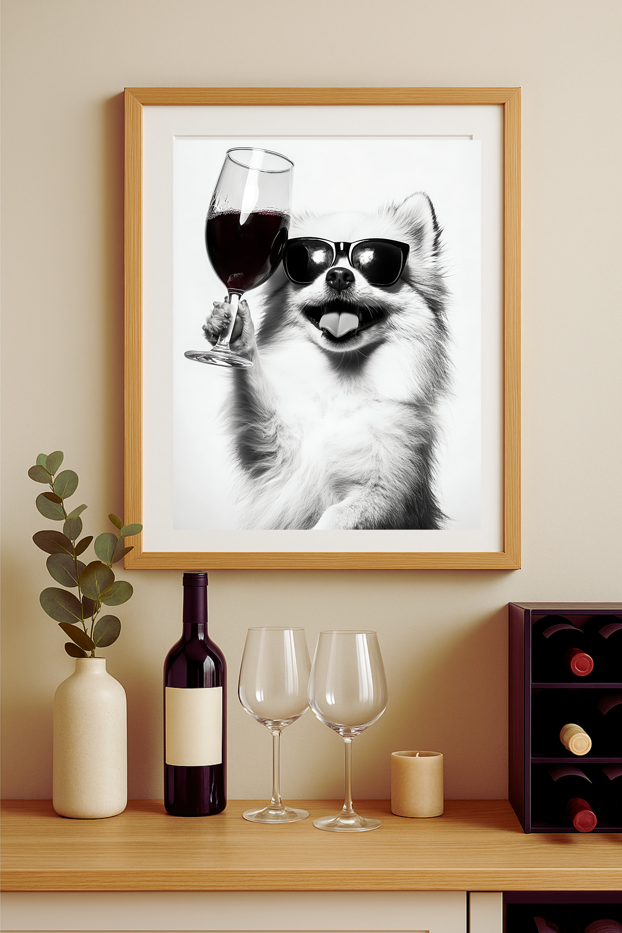 Pomeranian Dog with Wine Glass Poster — Funny Wall Art Print product thumbnail image Pomeranian Dog with Wine Glass Poster — Funny Wall Art Print product thumbnail image