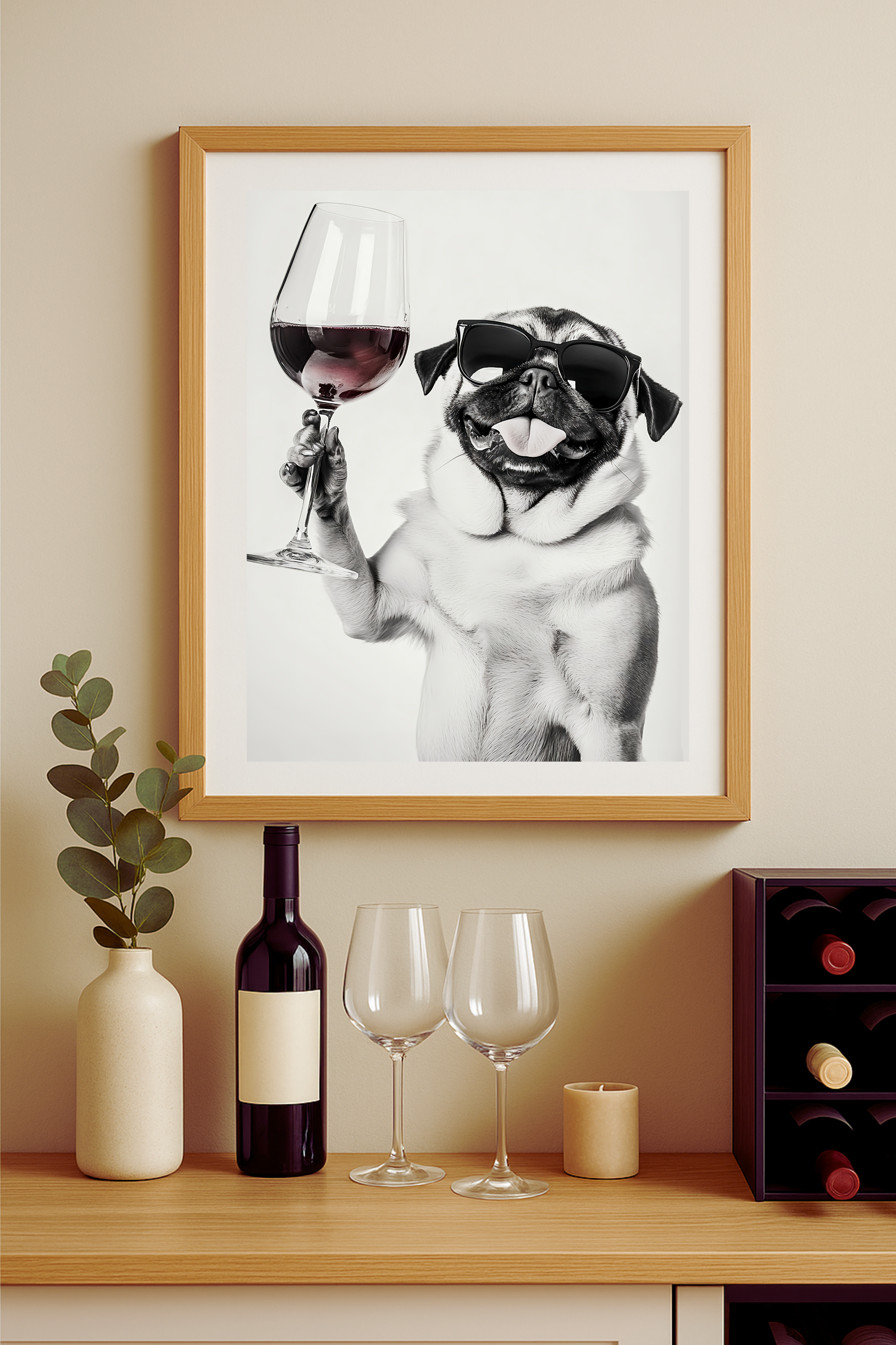 Pug with Wine Glass Poster — Funny Dog Wall Art Print product thumbnail image Pug with Wine Glass Poster — Funny Dog Wall Art Print product thumbnail image