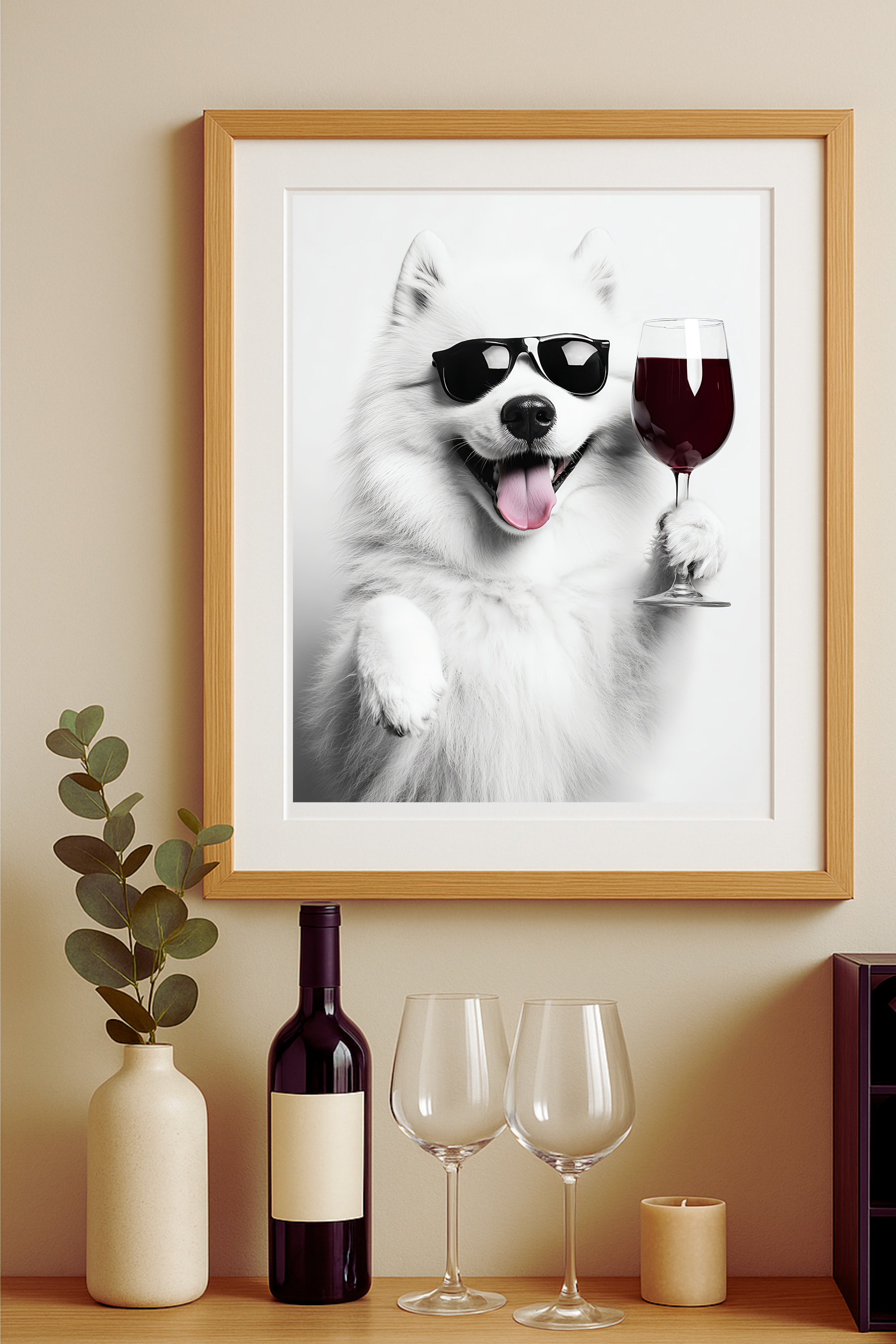 Samoyed with Wine Glass Poster — Funny Wall Art Print product thumbnail image Samoyed with Wine Glass Poster — Funny Wall Art Print product thumbnail image