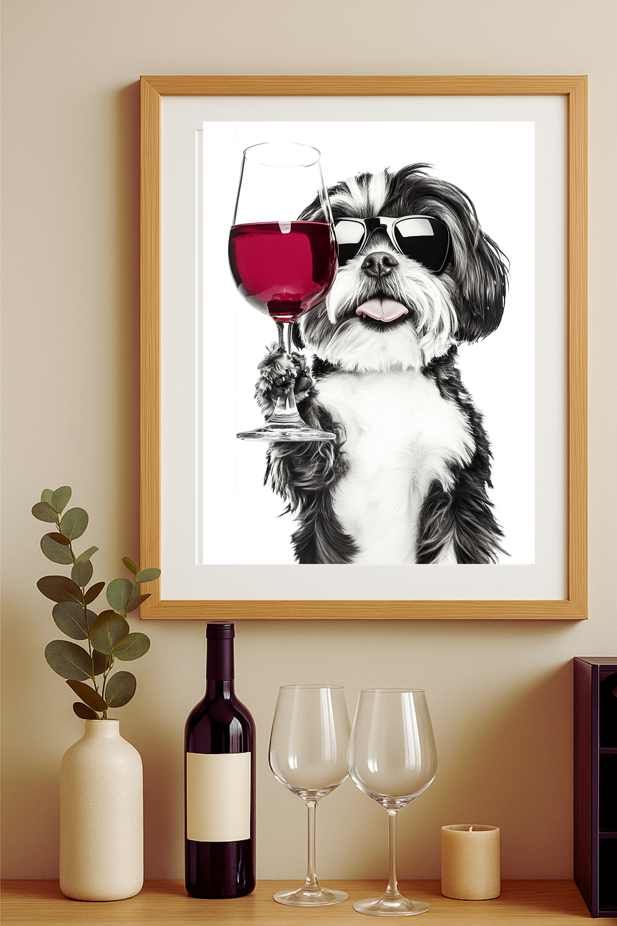 Shih Tzu with Wine Glass Poster — Funny Wall Art Print product thumbnail image Shih Tzu with Wine Glass Poster — Funny Wall Art Print product thumbnail image